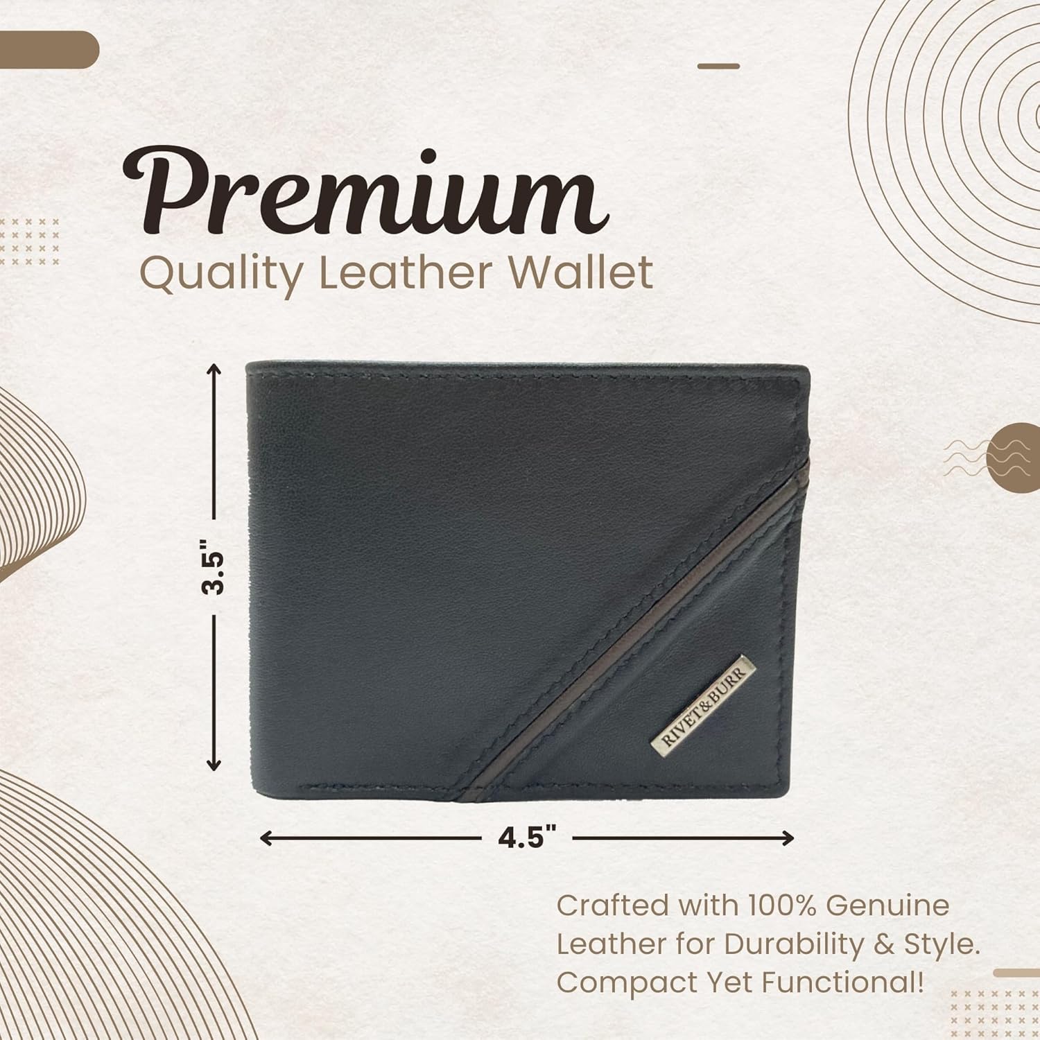 RIVET & BURR Genuine Leather Bifold Wallet for Men – RFID-Blocking Slim Wallet - Gift Box, Vanity Tray & Keychain with Textured Stripe Design & Metal Logo Badge (Black) - Image 2