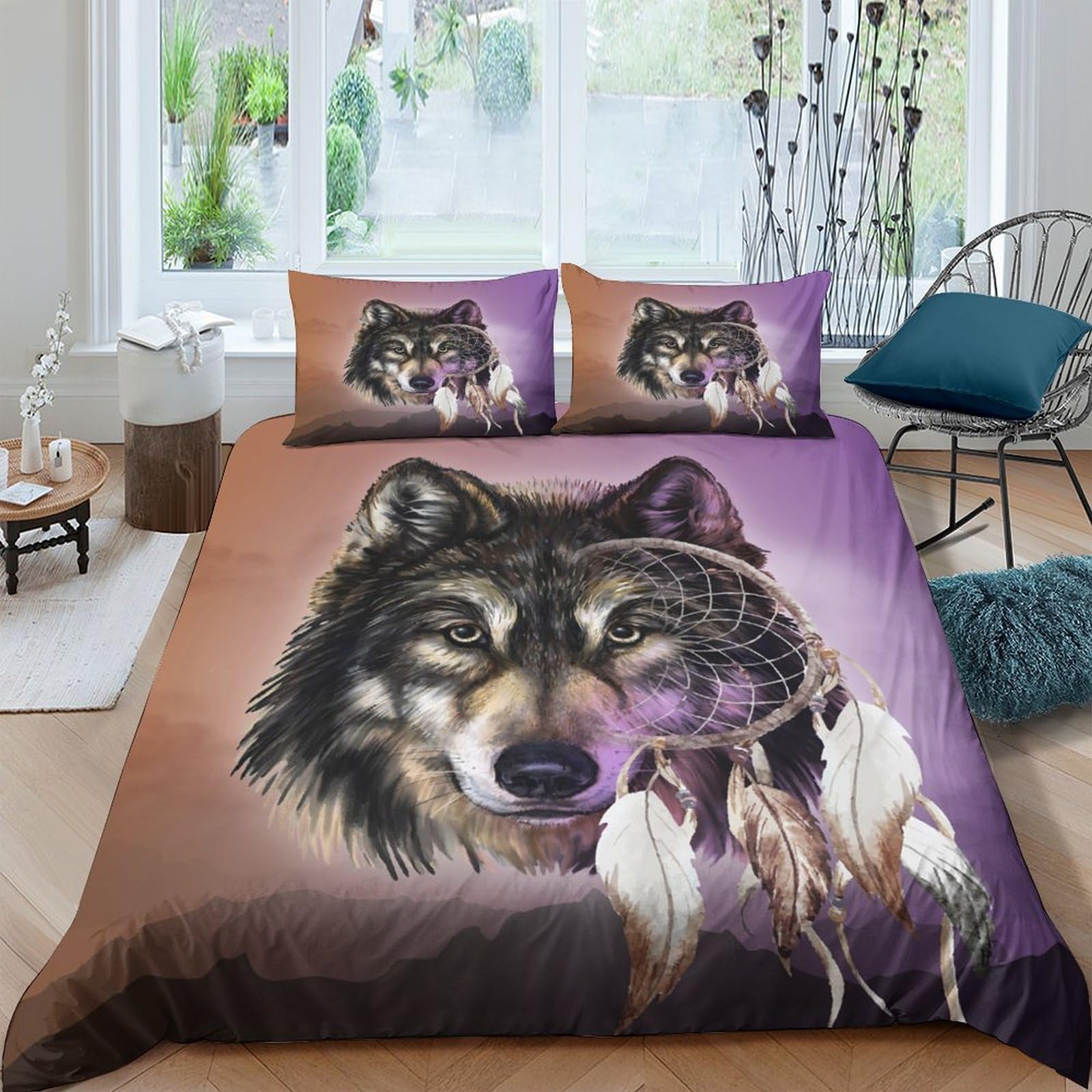 Ctjqhvkz Style-8 3D Printed Wolf Dreamcatcher Fitted Sheet Microfiber Anti-Slip Bed Cover For Bedroom Dorm Youth Mattress Decor Single（135X200cm）
