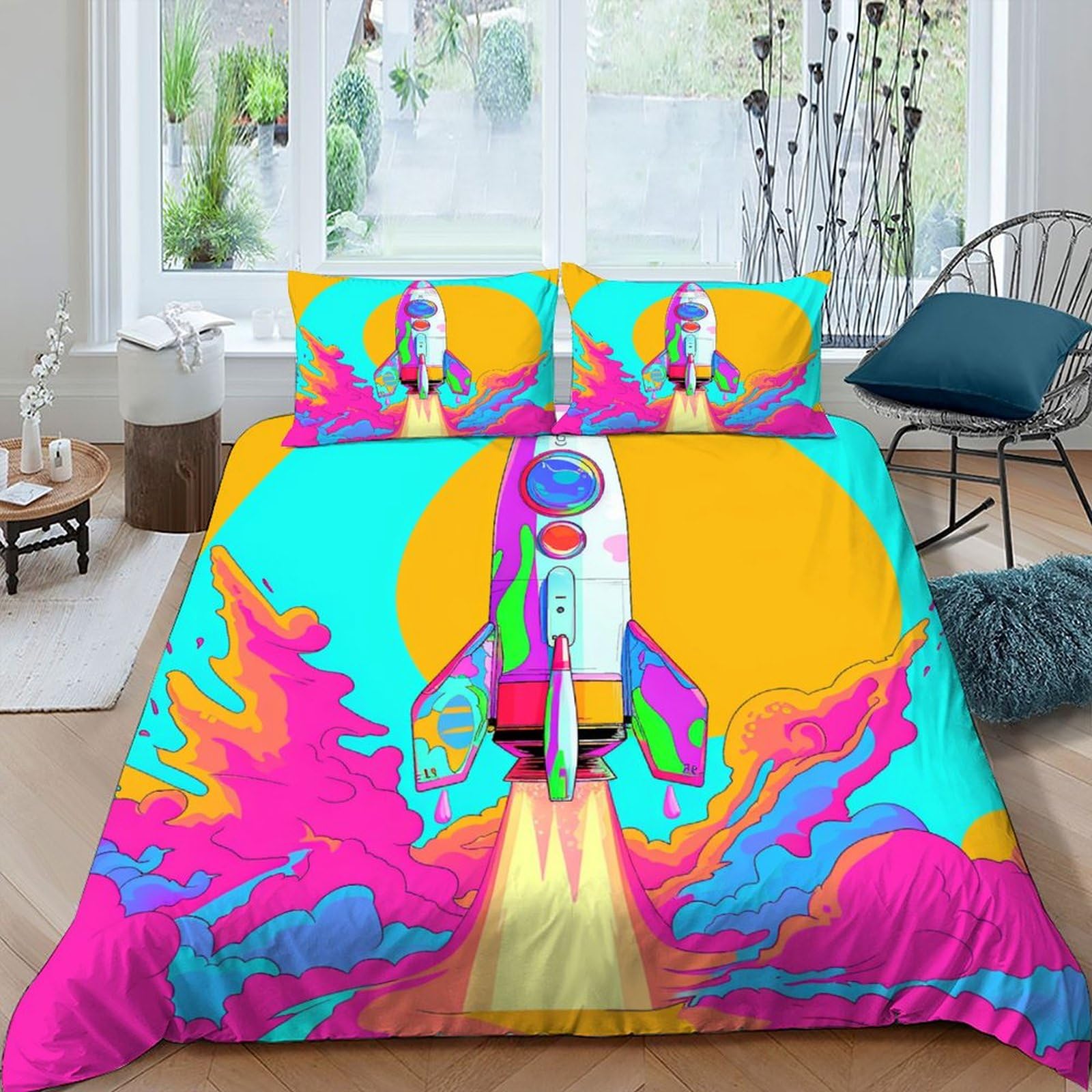 Housse de couette motif starry sky pour lit king size ambiance spatiale adulte