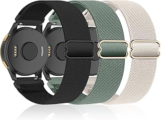 3 Pack 20mm Watch Bands Stretchy Nylon Compatible with Garmin Venu/Venu Sq, Loop Elastic Straps Compatible with Garmin Vivoactive 3/3 Music,Venu 2 Plus,Forerunner 645/55/245 Music for Women Men