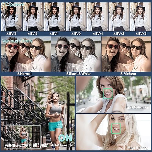 Miniatura 6 de Cámara digital, cámara de vlogging 4K con 64 MP, cámaras digitales apuntar y disparar con zoom de 18X, antivibración, dial de modo, tarjeta SD de 32