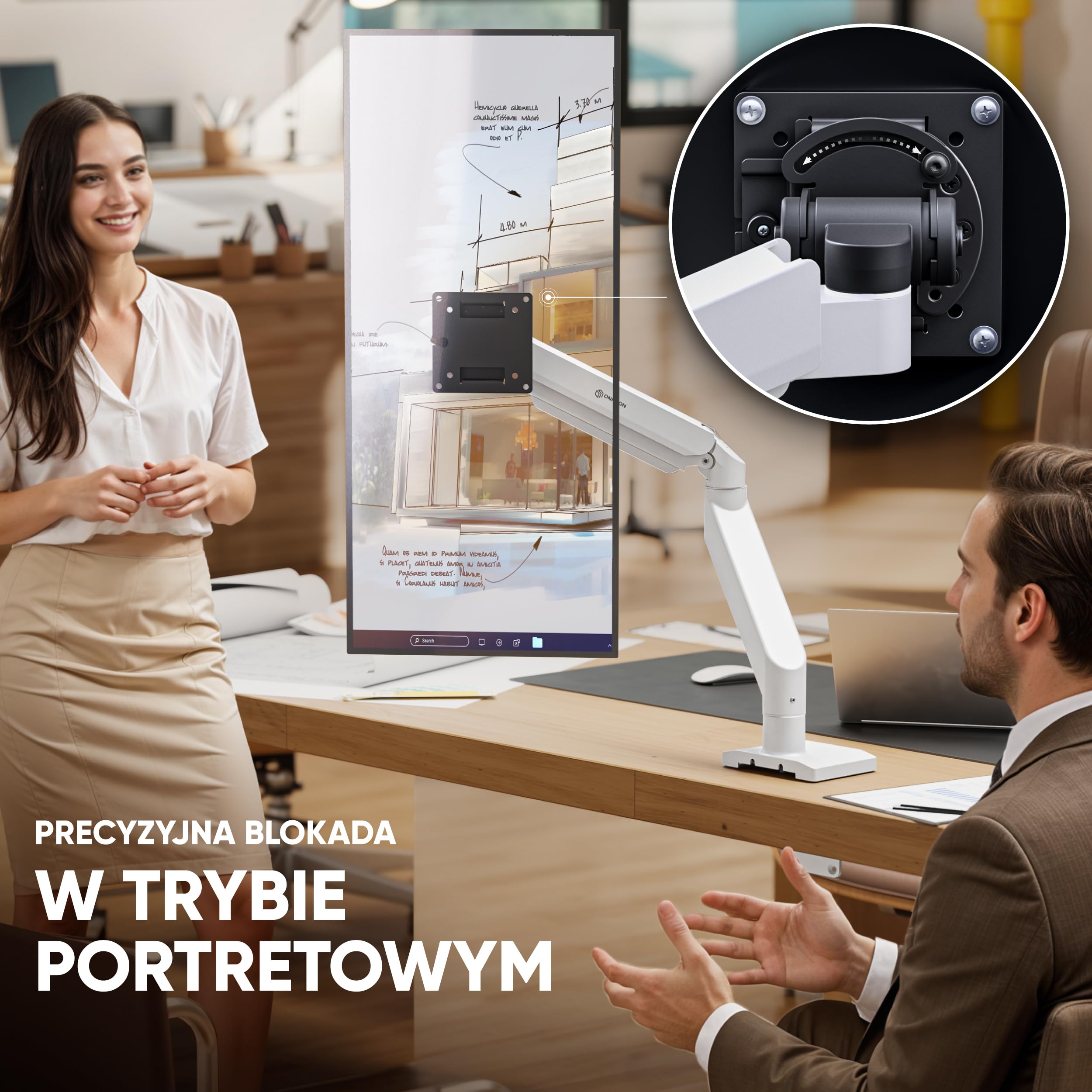 ONKRON Uchwyt do monitora 15-42 cali 15 kg VESA 75x75-100x100 z USB sprężyna gazowa G110-BG