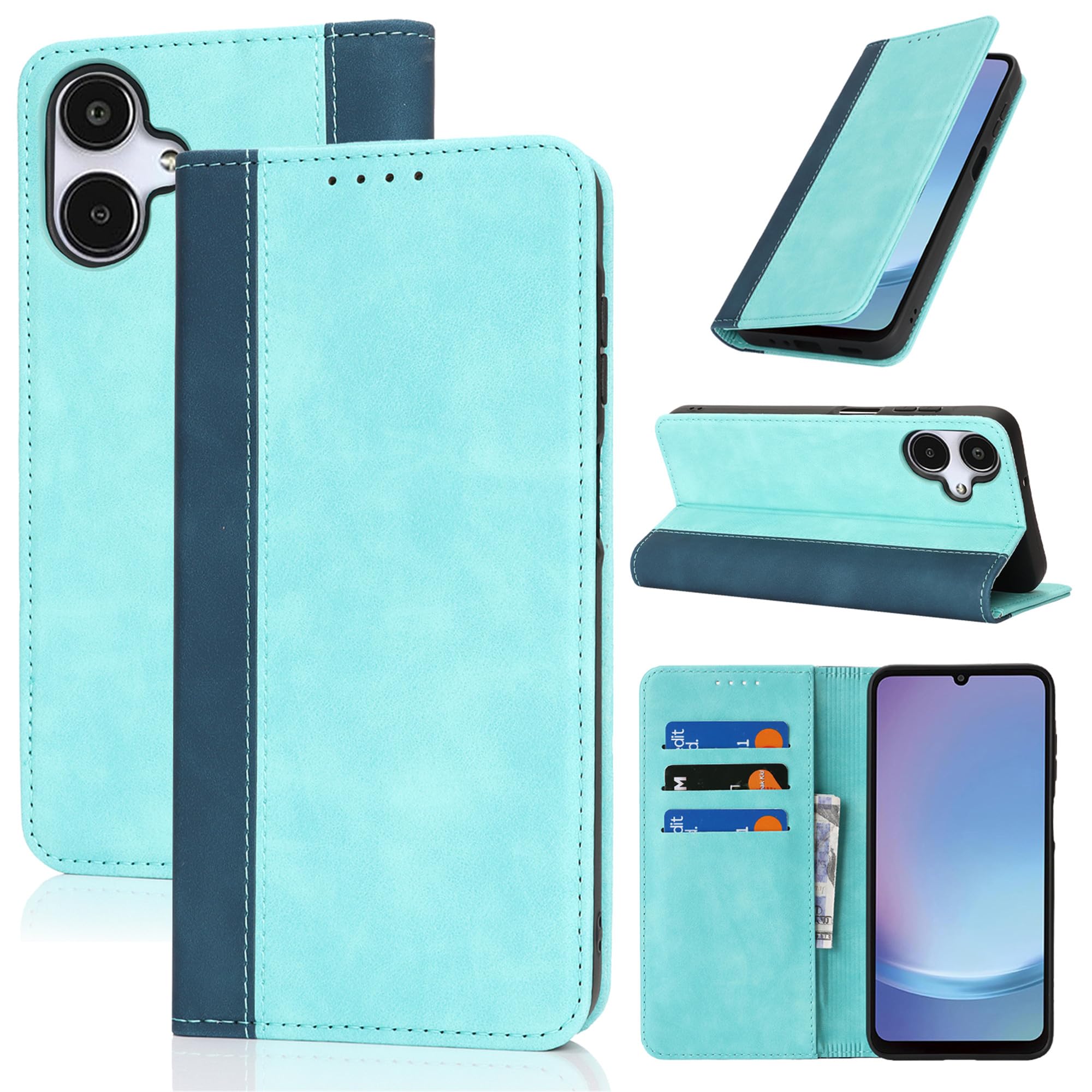 Galaxy A25 5G ケース サムスンGalaxy A25 5G 手帳型 ギャラクシーA25 5G カバー GalaxyA25 5G SC-53F 手帳ケース A25 Galaxy 5G SCG33 スマホケース A25 携帯カバー SC53F case 適用 zouzt 合成皮革 カード収納 マグネット スタンド機能 二つ折り 手作り おしゃれ - ダークブルー+ライトブルー