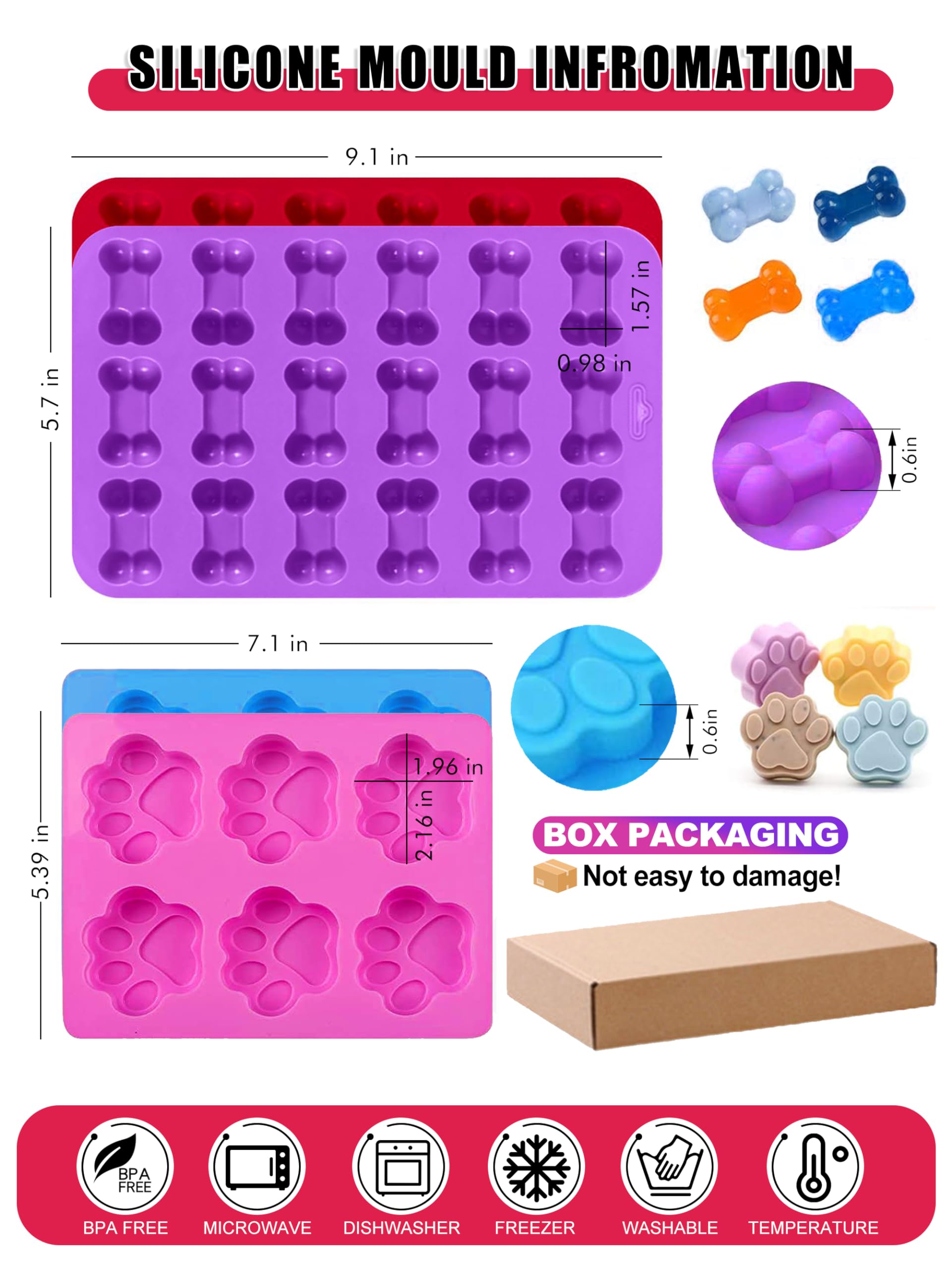 Moldes de silicona caseros para golosinas para perros, cortadores de galletas para perros, moldes de silicona de grado alimenticio para dulces y cubitos de hielo para perros, juego de 15