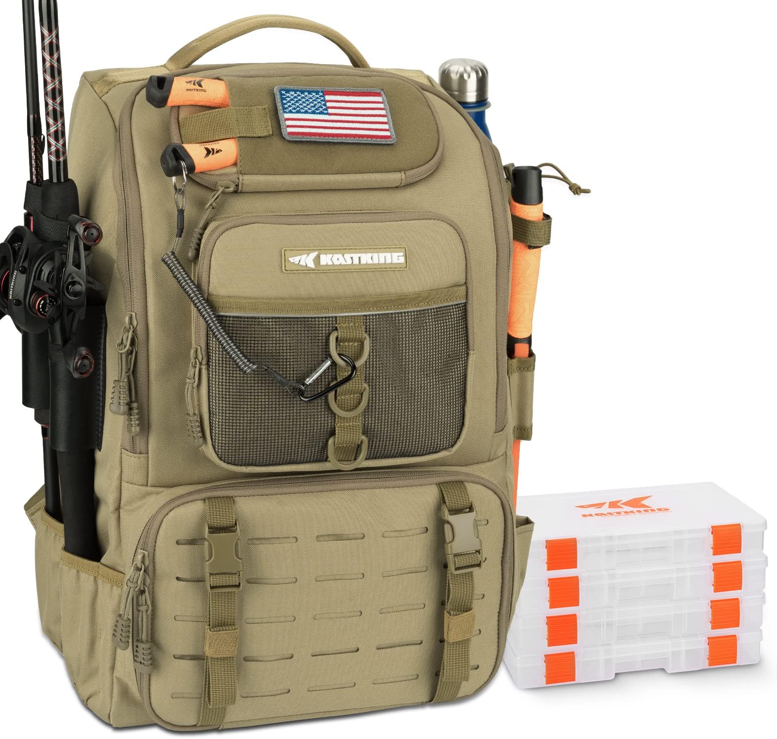 KarryAll Fishing Tackle Backpack with Rod Holder 4 Tackle Boxes,40/26L Tackle Bag Storage Fishing Gear and Equipment