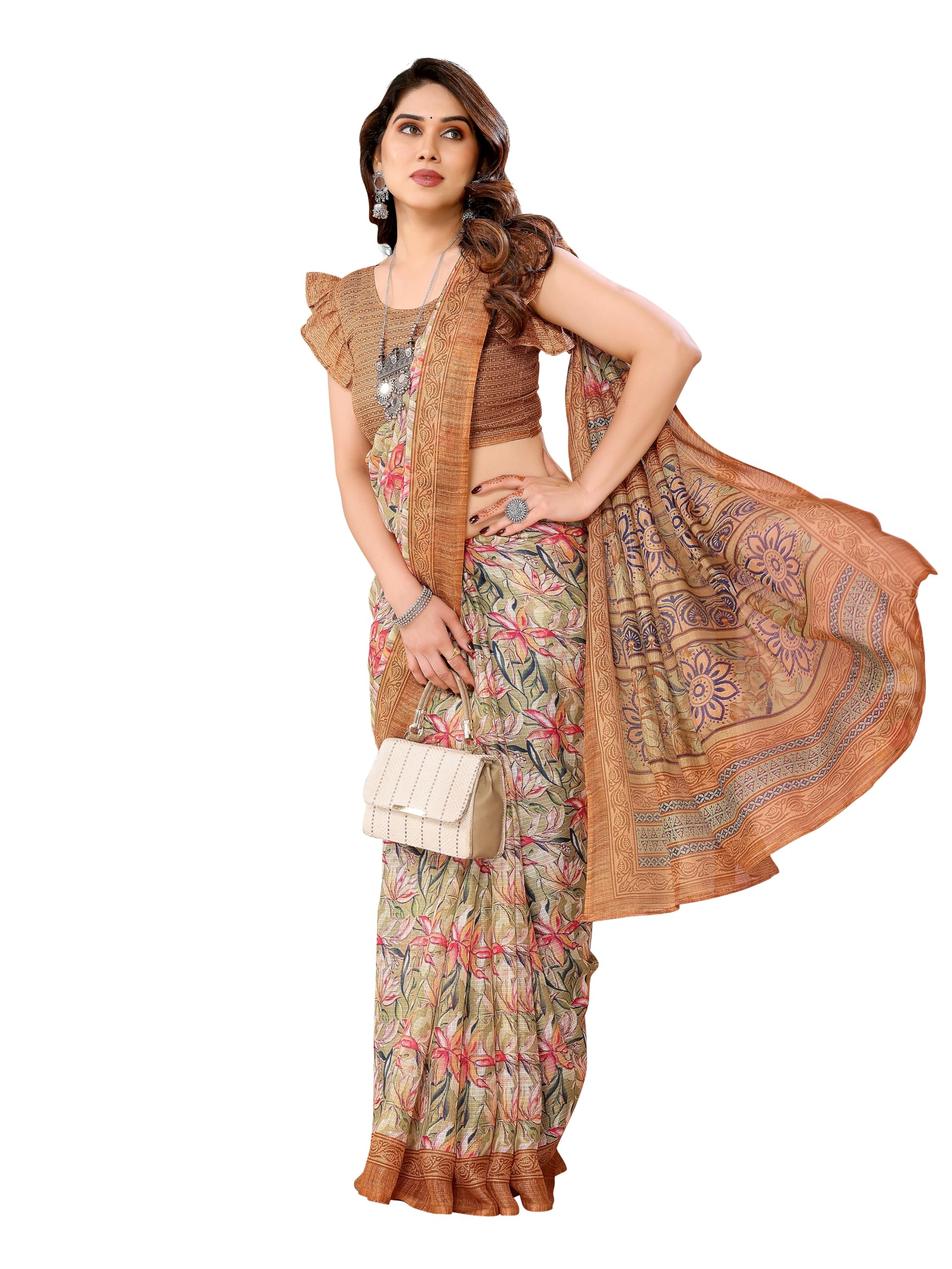 Women's Soft Cotton Kota Doriya Fabrics Over All Dyed Printed Work Wedding Stylish Designer Fancy Silk Sarees And Blouses Piecs-image-21