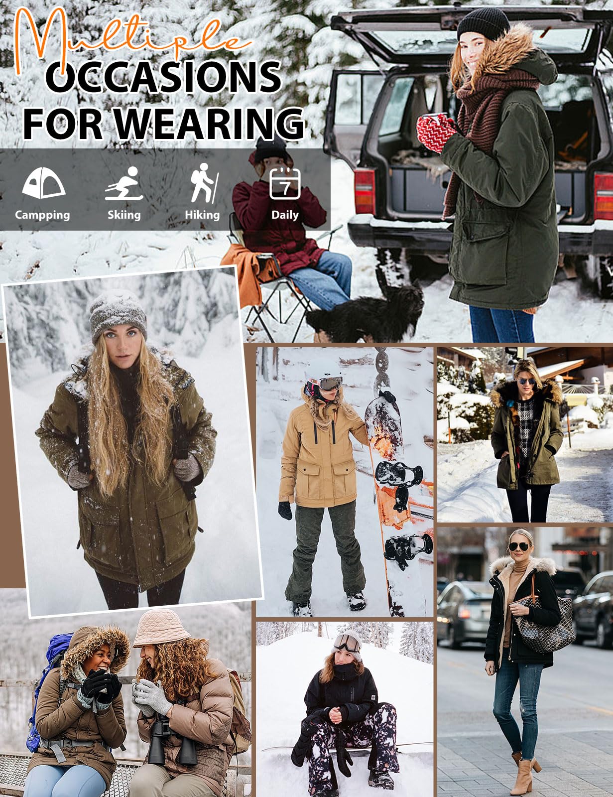 heekpek Abrigo Mujer Invierno Parka Impermeable Cortaviento Abrigo de Invierno Cálido Chaqueta Larga Mujer con Capucha Desmontable y Múltiples Bolsillos