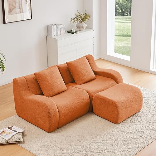Miniatura 2 de Juego de sofás modulares de peluche para sala de estar, sofá modular naranja con tumbonas, sofá de gran tamaño, sofás para sala, cómodos sofás