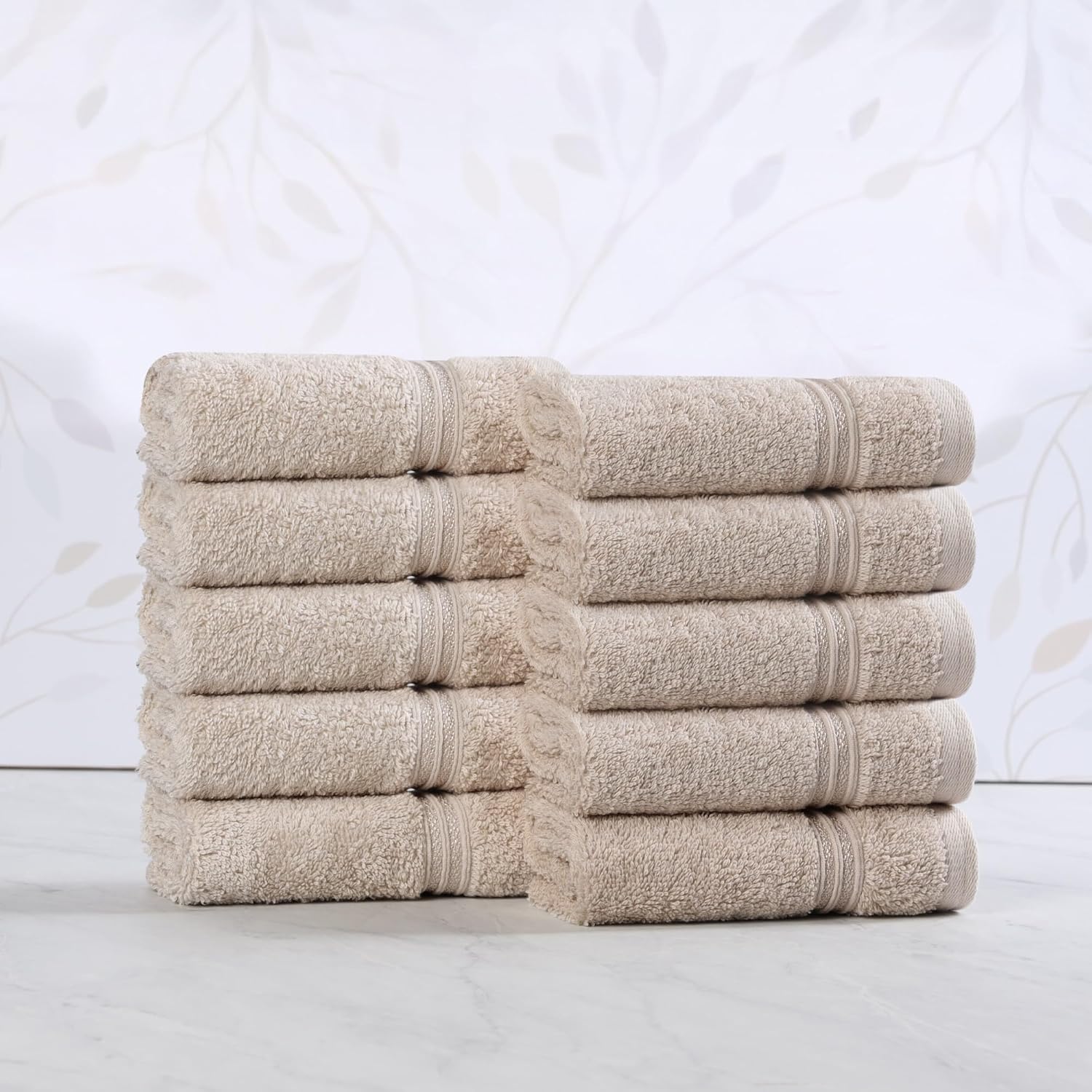 Superior Egyptian Cotton Face Towel/Washcloth Set, Small Towels for Home Bathroom, Master, Guest Bath, Decor Essentials, Quick Dry, Absorbent, Spa, Hotel, Resort, Adult, Kids, Set of 10, Stone