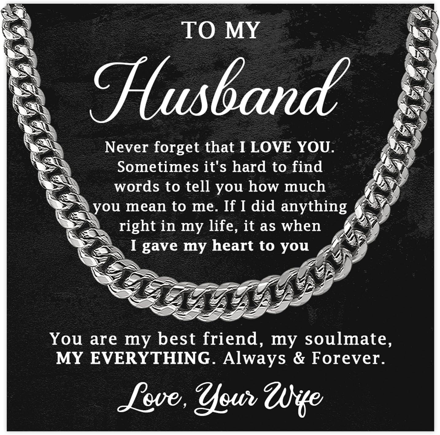 To My Husband Necklace With Message Card, Husband Gift From Wife, Necklace For Husbands, Gift For Husbands Birthday Christmas Wedding Day, Cuban Chain Necklaces For Him Men