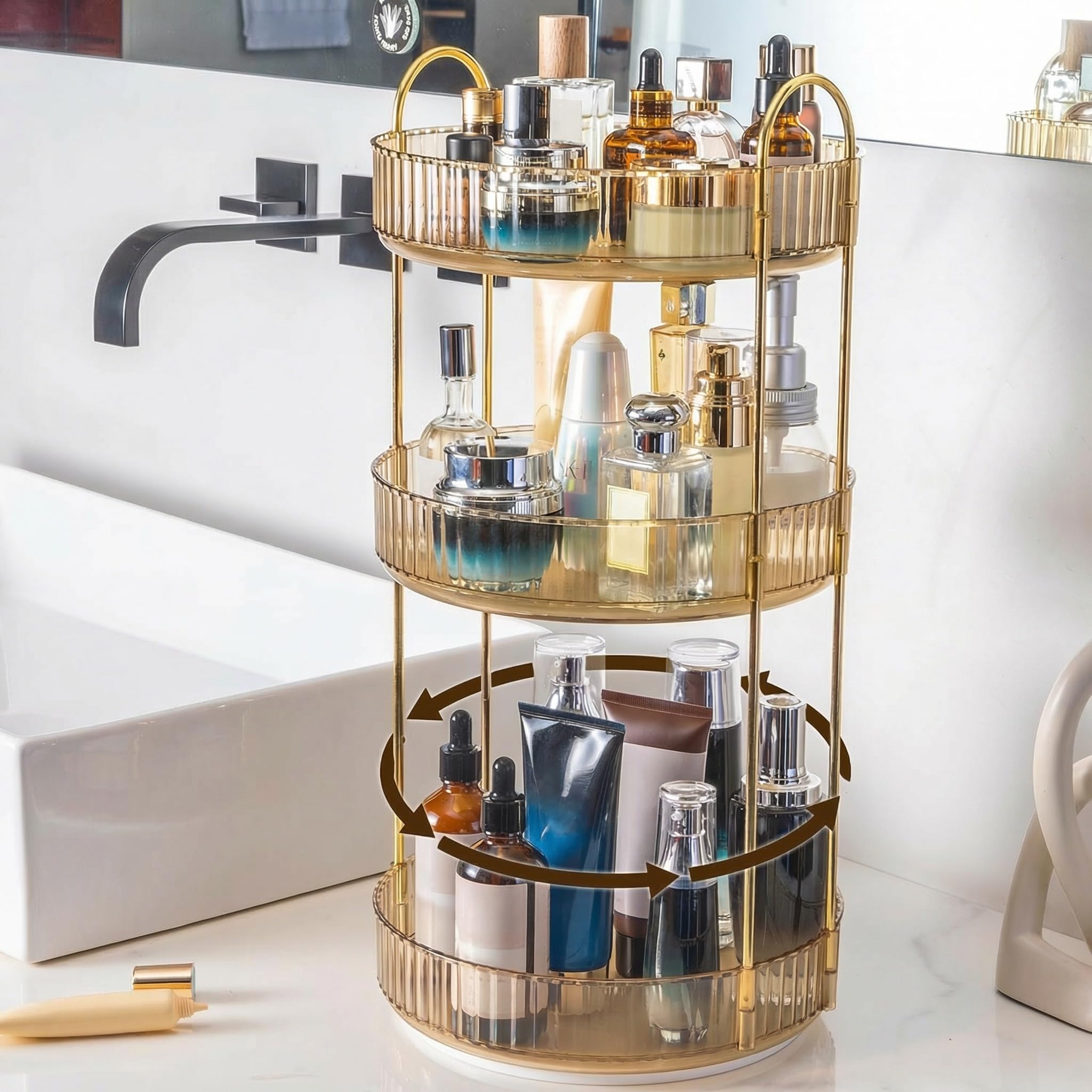 Organiseur de cosmétiques rotatif 360 et rangement parfum pour commode
