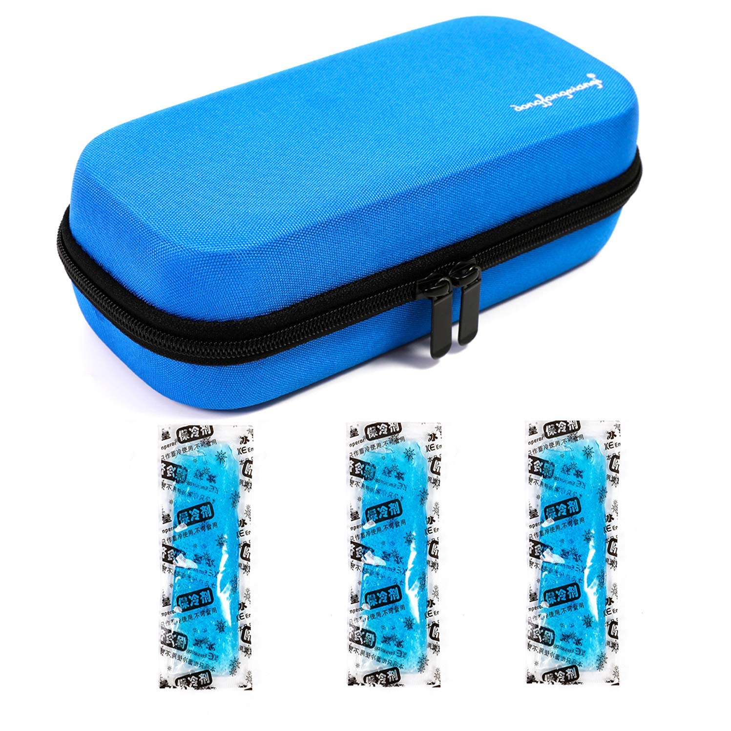 Insulin Portable Cooler Case, with Temperature Display EVA Hardshell Waterproof Medical Supplies, Handy Medication Insulated Diabetic Carrying Cooling Bag, for The Diabetic with 3 Ice Packs (Blue)
