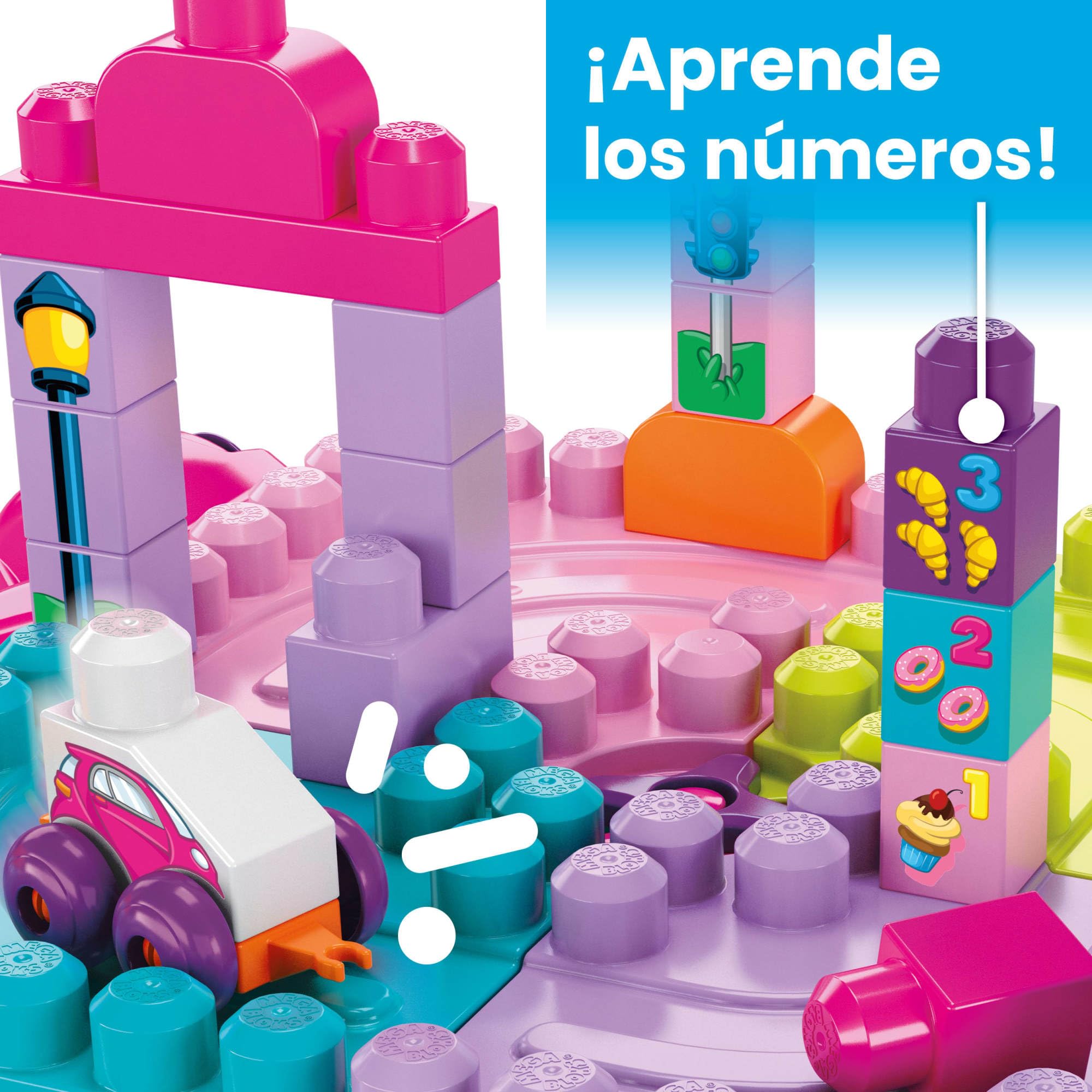 Mega Bloks mesa construye y aprende color rosa bloques de construcción de juguete para bebé +1 año (Mattel FFG22)