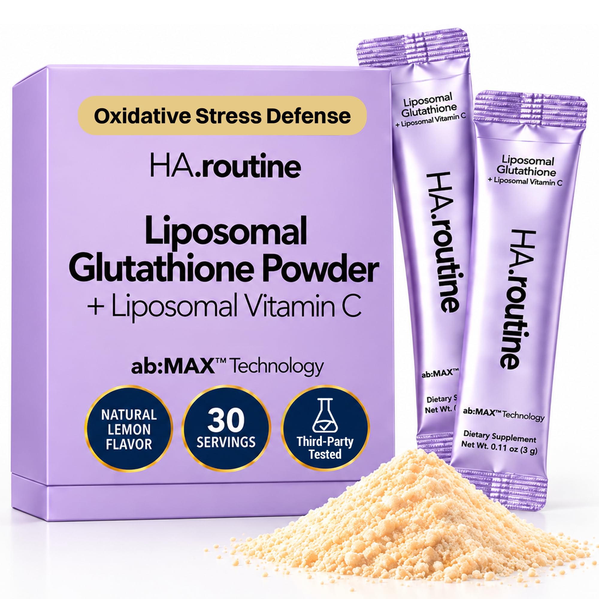 Liposomal Glutathionone Powder, 125mg L-Glutathione Sugar-free Flavored Packets, 100mg Βιταμίνη C, Ισχυρό αντιοξειδωτικό συμπλήρωμα για το δέρμα, την υγεία ομορφιάς & την υποστήριξη Detox, 30 συσκευασίες - λεμόνι