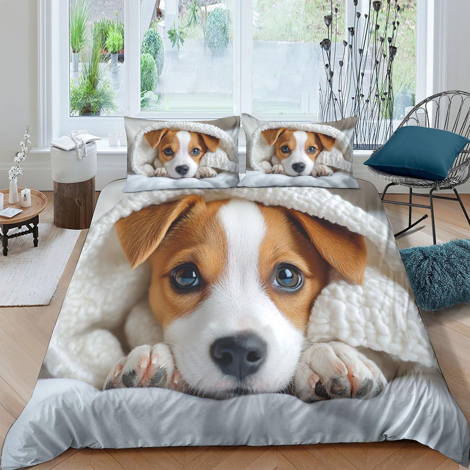 Ctjqhvkz Style-7 3D Printed Puppy Face Fitted Sheet Microfiber Anti-Slip Dog Bed Sheet For Bedroom Guestroom Easy Care Decoration Single（135X200cm）