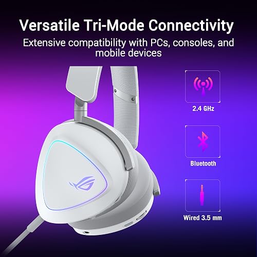 ASUS ROG Delta II White - Casque Gaming sans Fil (Équipement Officiel de Team Vitality, connectivité tri-Mode, ROG Speednova, membranes de 50mm, jusqu'à 110 Heures d'autonomie de Batterie, 315g) - 6