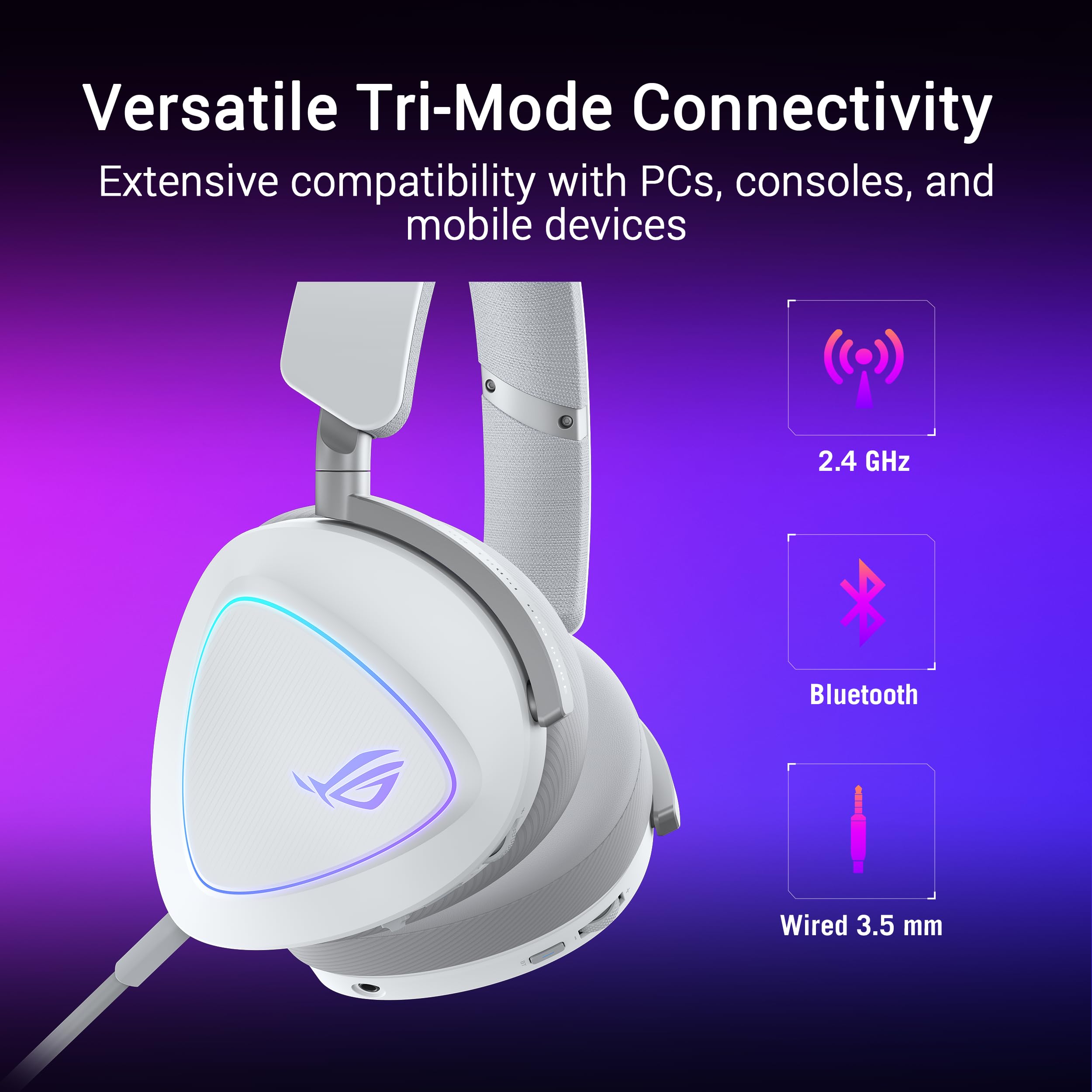 ASUS ROG Delta II White - Casque Gaming sans Fil (Équipement Officiel de Team Vitality, connectivité tri-Mode, ROG Speednova, membranes de 50mm, jusqu'à 110 Heures d'autonomie de Batterie, 315g)