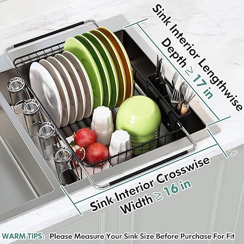 Miniatura 2 de romision Escurridor de platos para fregadero, escurridor de platos con escurridor para encimera de cocina, uso para encimeras y fregaderos y sobre