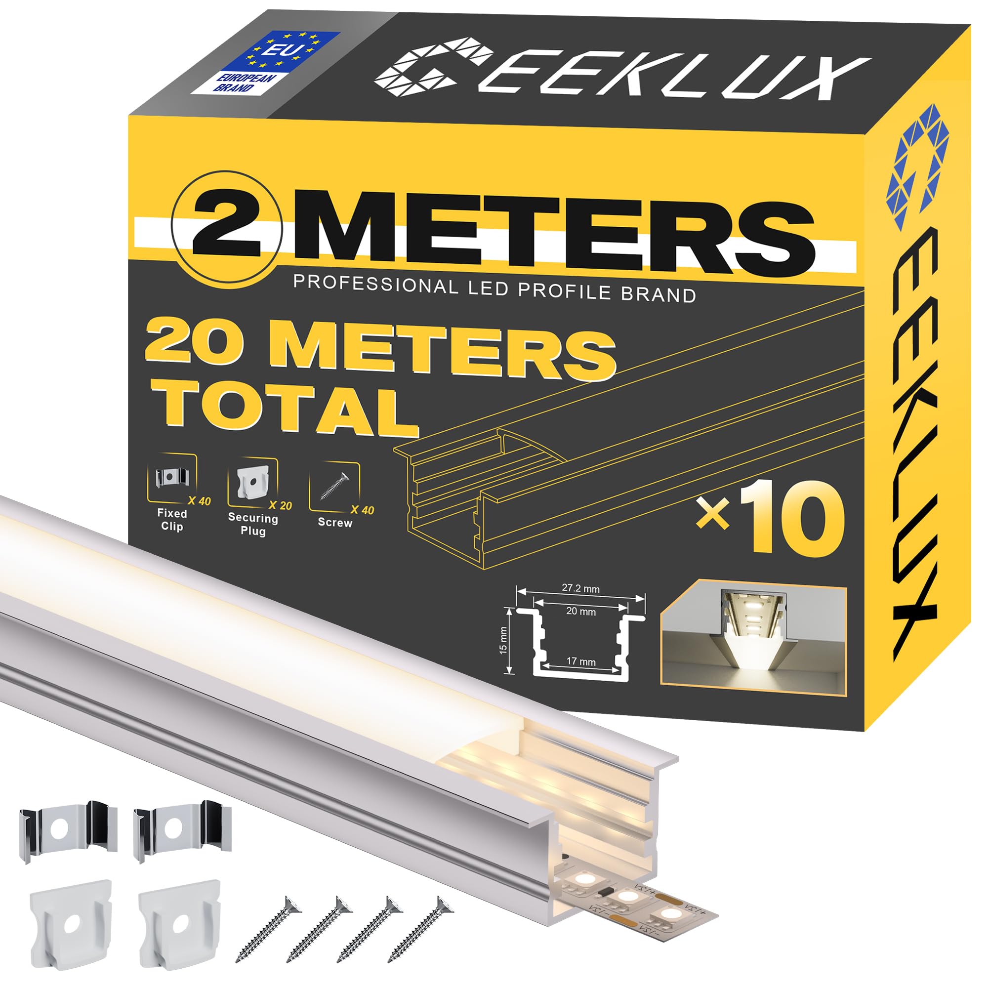 Profil aluminiowy do taśm LED 666 (20 × 15 mm kształt U (z krawędzią), 10 x 2 metry)
