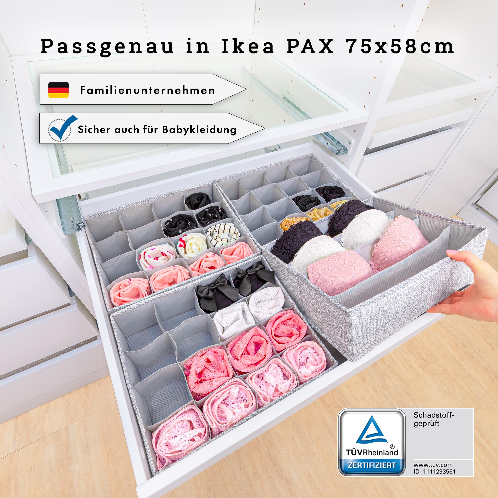 Schubladen-Organizer 3er-Pack Grau – Für Socken, Unterwäsche & Kleinteile, Faltbar