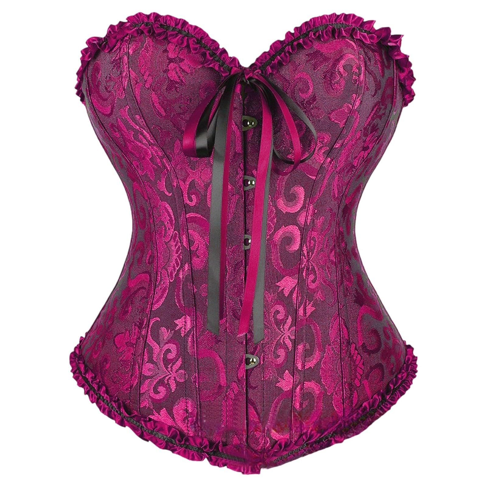 Satin Boned Overbust Corset for Women Plus Size - Vintage Bridal Lingerie Basque Bodysuit, Gothic Lace Up Bustier Top & Sexy Shapewear Costume