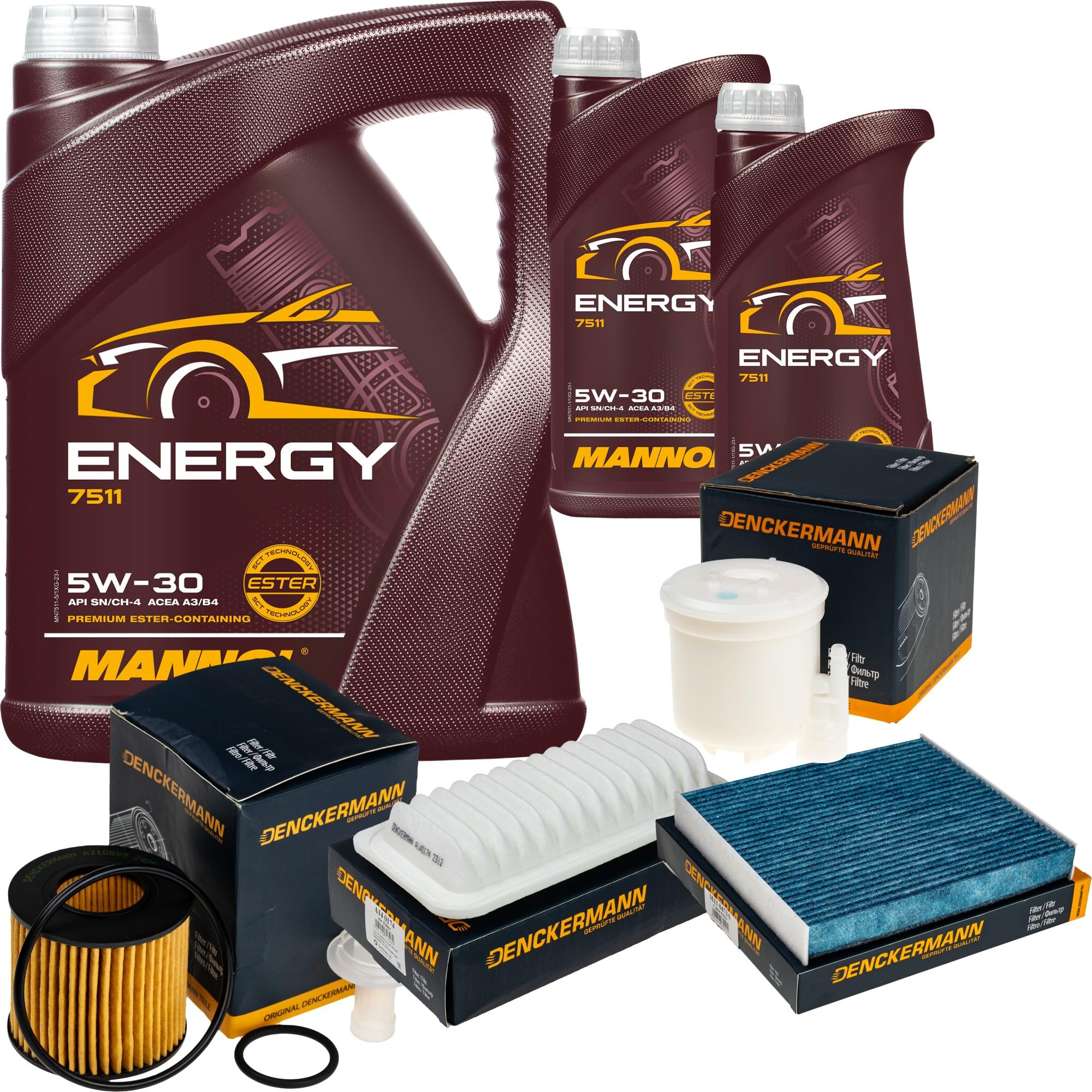 Paquete de inspección Kit de mantenimiento de filtros con Energy 5W-30 7L, filtro de aceite, filtro de carbón activo, filtro de habitáculo, filtro de aire, filtro de combustible