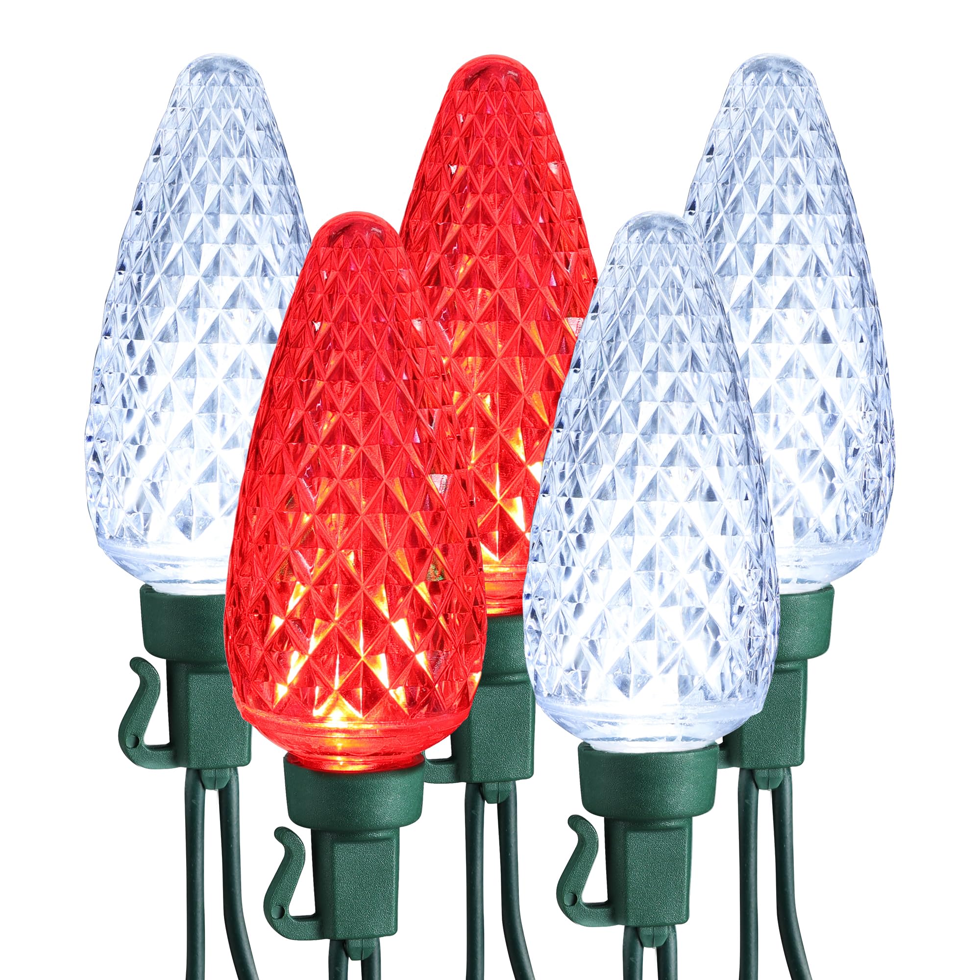 Brizled Red & White C9 Christmas Lights, 33ft 50 LED Faceted Strawberry