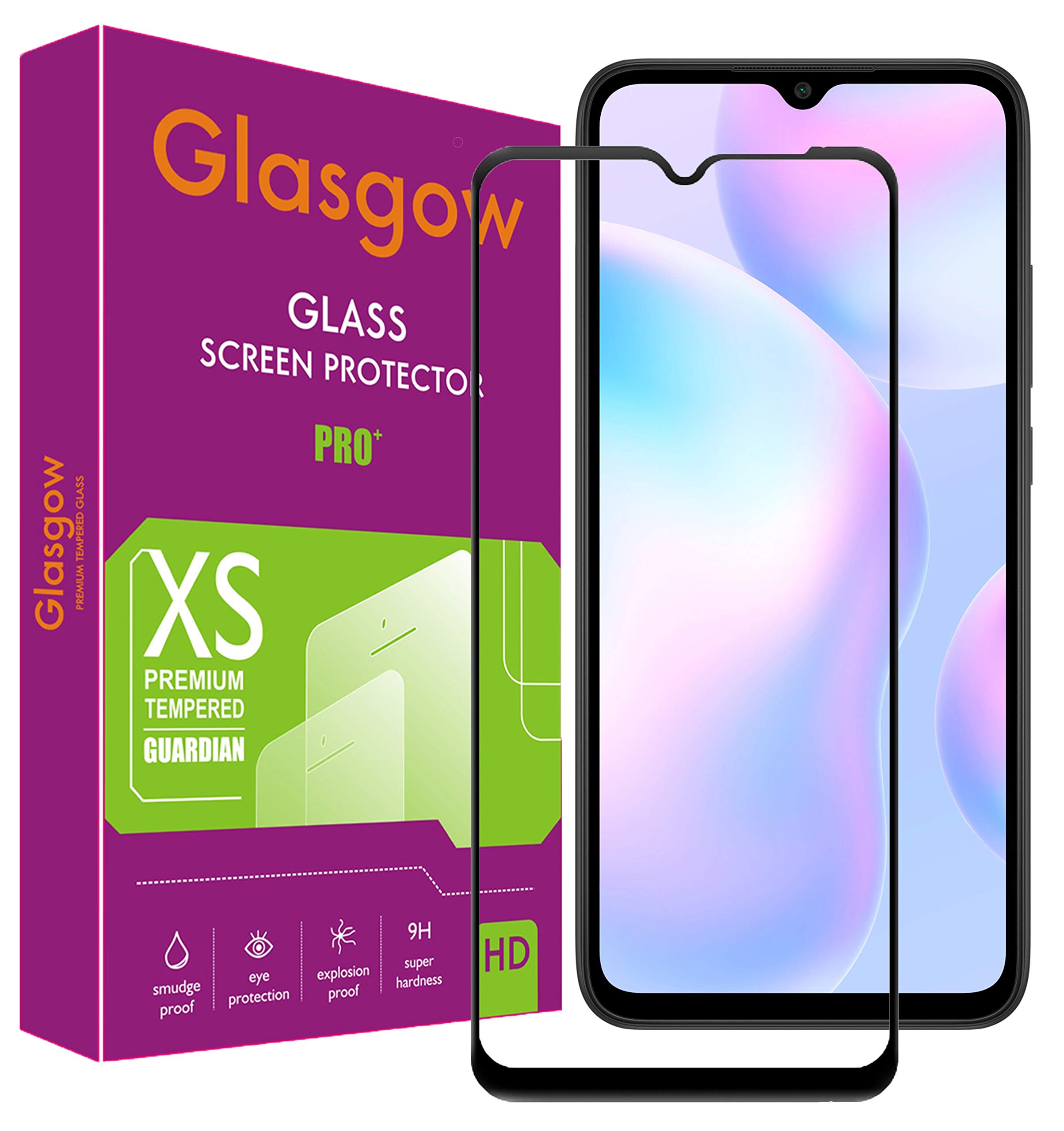 Glasgow 9h+ high definition [hd] tempered glass for mi redmi 9a screen protection premium product [curved edges] [gorilla] - black edge to edge full screen coverage (B084P5RH2V) Amazon Price History, Amazon Price Tracker