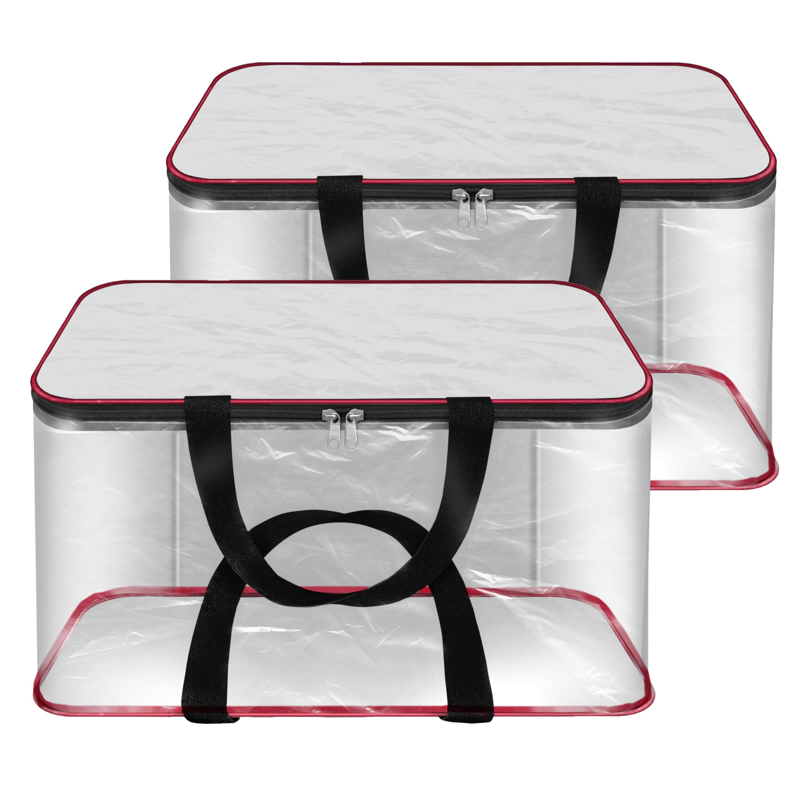 SNDIA 2 Pack Nylon 33 L PVC Transparent Clothes storage Bags/Saree Covers with Zip for Storage Specially Design for Woman Dresses,Sarees,Lehngas for Wardrobe Organizer(Redblack, 40 x 31x 24 cm)