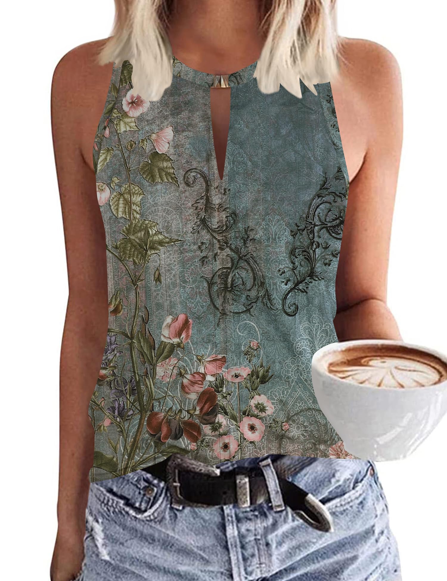 Mavis Laven Camiseta de tirantes sexy para mujer, sin mangas, cuello en V, cuello en V, blusa elegante, informal, holgada, con cuello halter