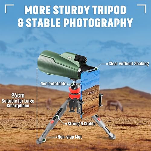 Miniatura 6 de Telescopio monocular para exteriores de 12 x 50 con adaptador de teléfono para observación de estrellas, observación de aves, caza,