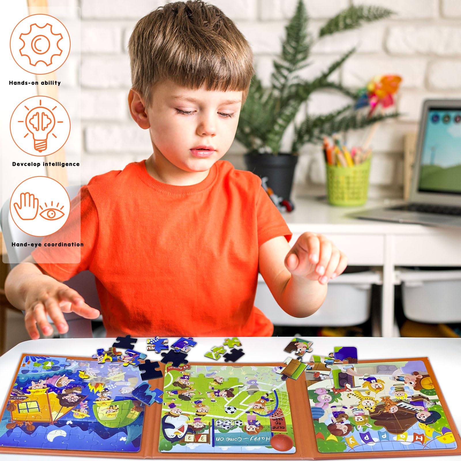 Hshenjhu 3-in-1 Magnetpuzzle Für Kinder – 25/30/42 Teile, Verkehrsmotive, Faltbar & Reisefreundlich