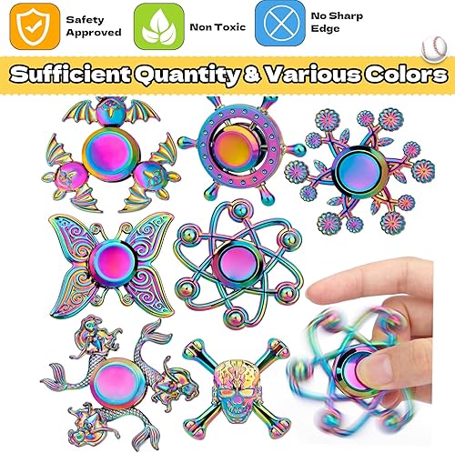 Miniatura 2 de Juguetes giratorios de arco iris para niños y adultos TDAH EDC Fidget Toys de metal paquete de 7 hiladores de mano para dedos juguete de escritorio