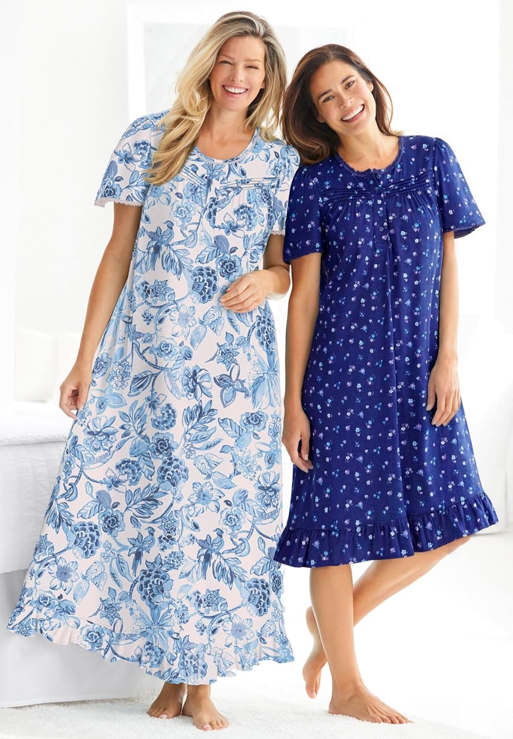 Dreams & Co. Plus Size Short Floral Print Cotton Gown