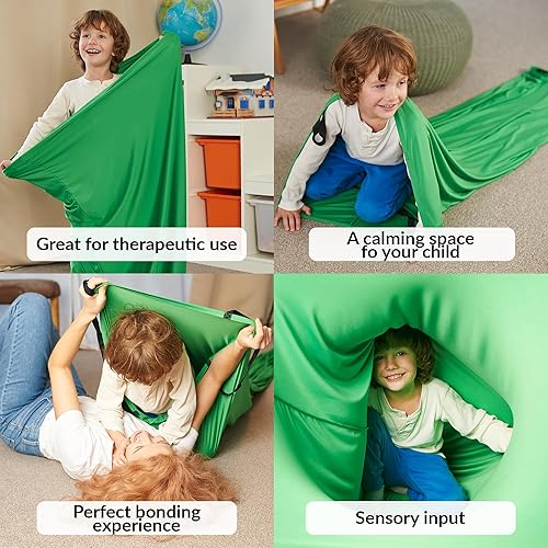 Vista 19 de Túnel sensorial para niños Juego de compresión sensorial para tu hijo Túnel de tela Tubo de elastano Hoja de conceptos para niños para Azul