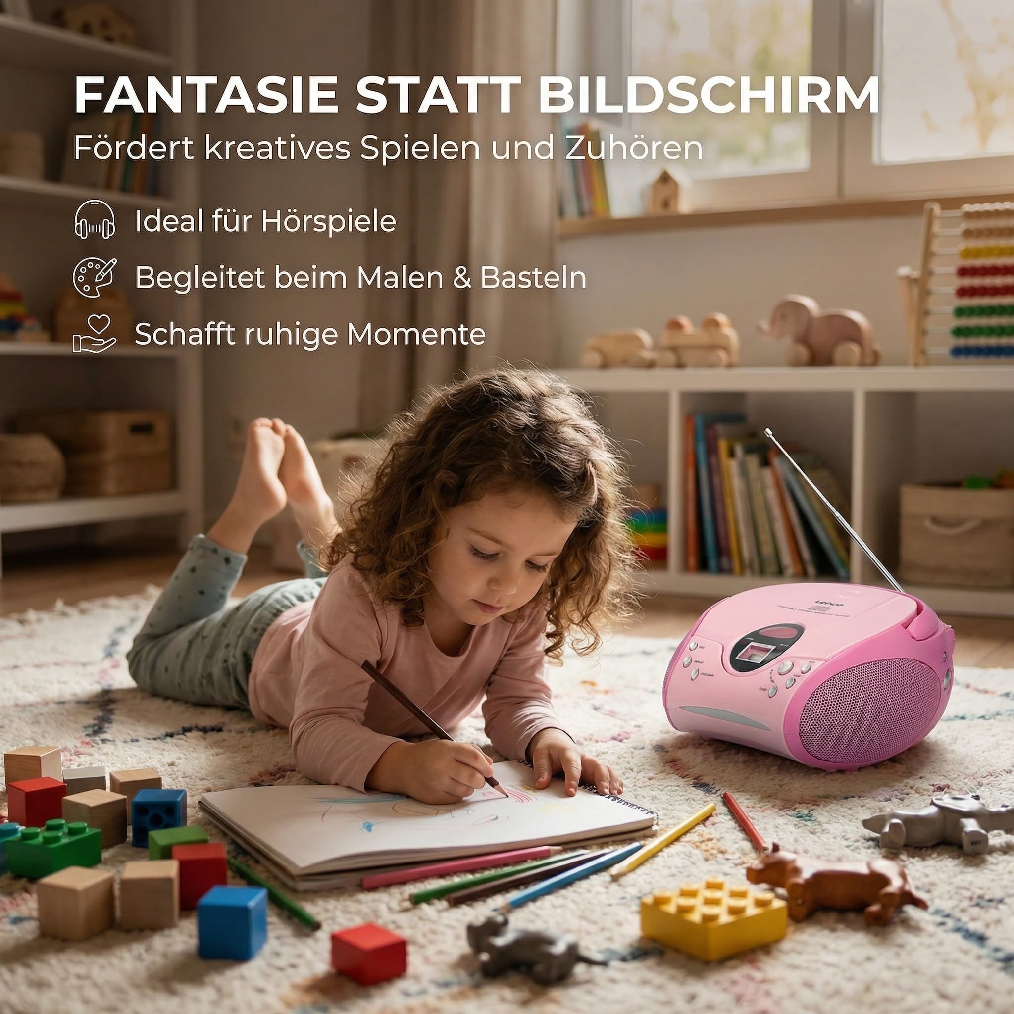 Lenco SCD-24 PINK - CD Player - Radio-CD Player - auch für Kinder - Tragbar | SCD-24 - CD Spieler - Stereo - LCD - Display - Kopfhöreranschluss - Batterie u. Netzbetrieb - rosa
