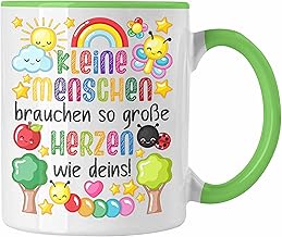 Trendation - Erzieherin Tasse Geschenk Danke Dankeschön Abschiedsgeschenk Beste Kindergärtnerin Spruch Kleine Menschen Brauchen Dein Herz (Grün)
