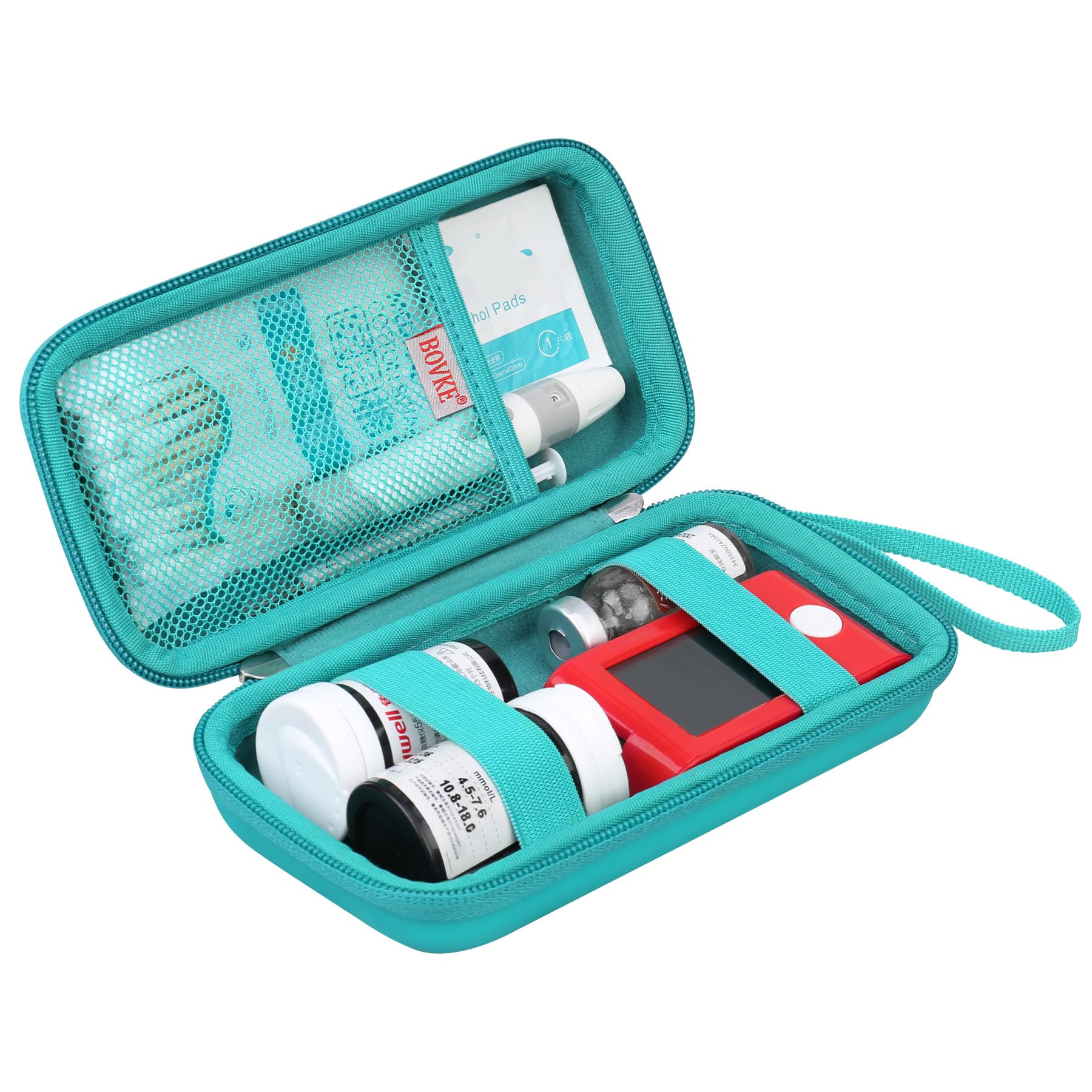 BOVKE Diabetic Supplies Travel Case, Storage Carrying Bag for Diabetes Testing Kit, Blood Glucose Monitor Meters, Test Strips, Medication, Lancets, Syringes and Other Diabetic Supplies, Turquoise