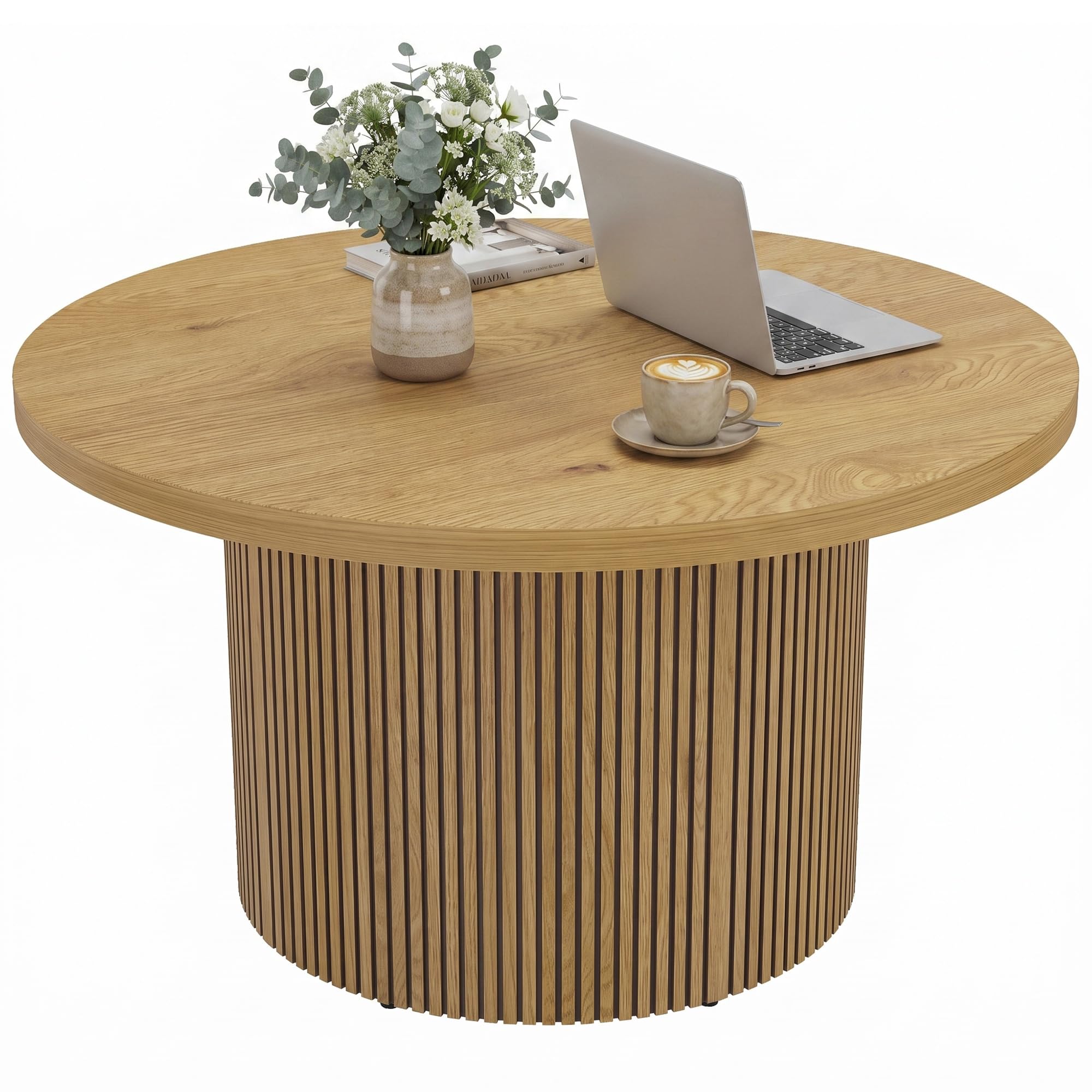 HOMCOM Table Basse Ronde en Bois Moderne 80 x 80 x 45 cm Effet Bois Naturel