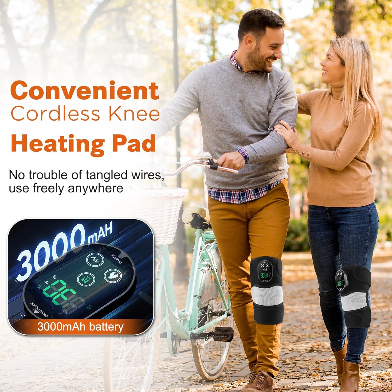 Cordless Heated Knee Massager with Vibration, Heated Knee Brace Wrap, Heating Knee Pad for Knee Elbow, Knee Heating Pad for Arthritis with 6 Heating Levels, 3 Massage Modes&Timer (Black+White) - Image 5