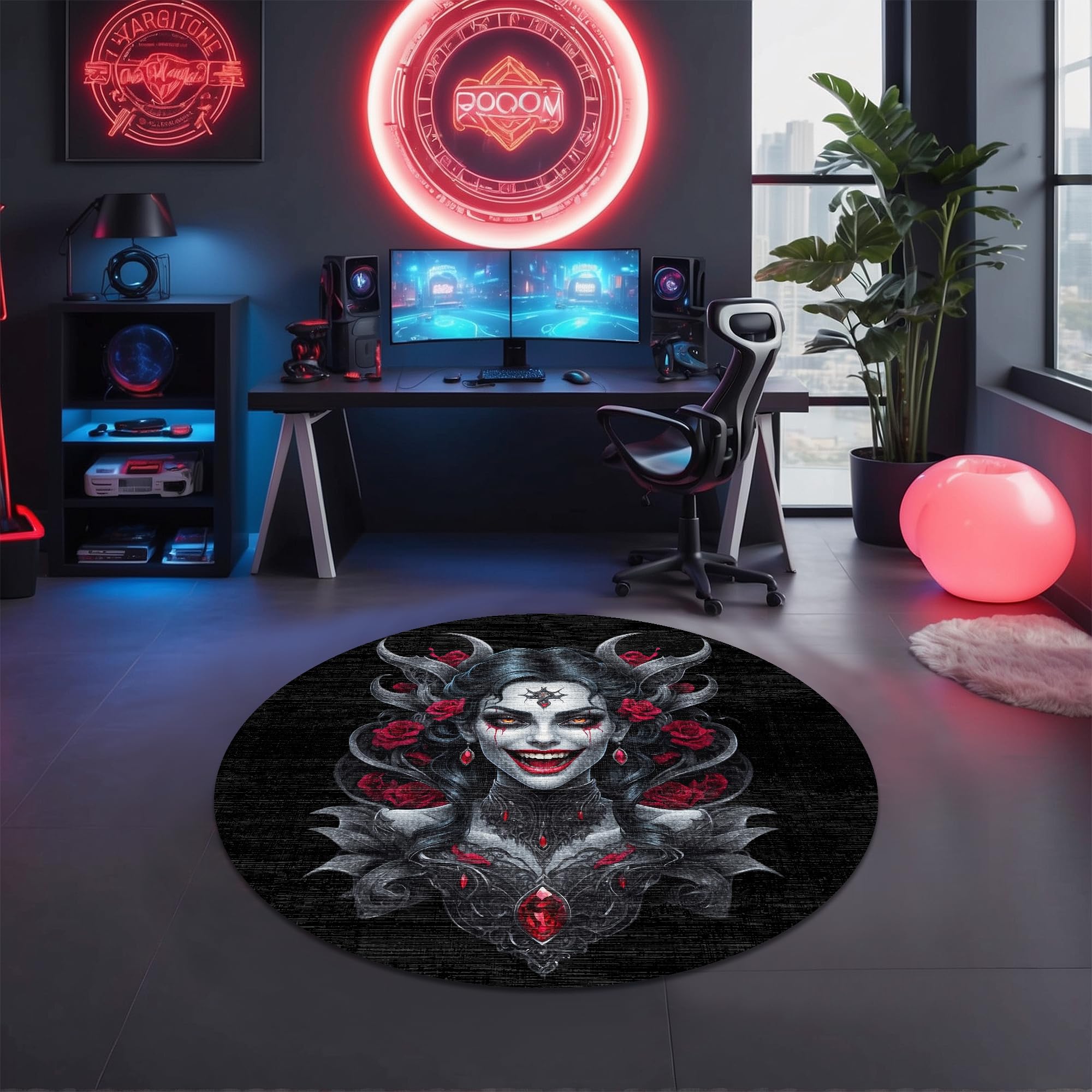 Depoba Wampe Kadife Oyuncu Odası Halısı Kaymaz Pamuk Tabanlı Yıkanabilir Antibakteriyel Yuvarlak Gamer, Gaming Halısı 100x100
