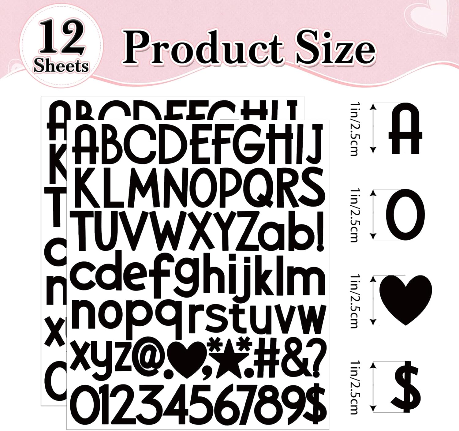12 Sheets Letter Stickers 900 Alphabet Stickers Vinyl Mailbox Numbers Letters Waterproof Small 1 Inch Self Adhesive Sticker Letters for Water Bottles Craft Scrapbook Classroom Decor (Black, 1 inch)