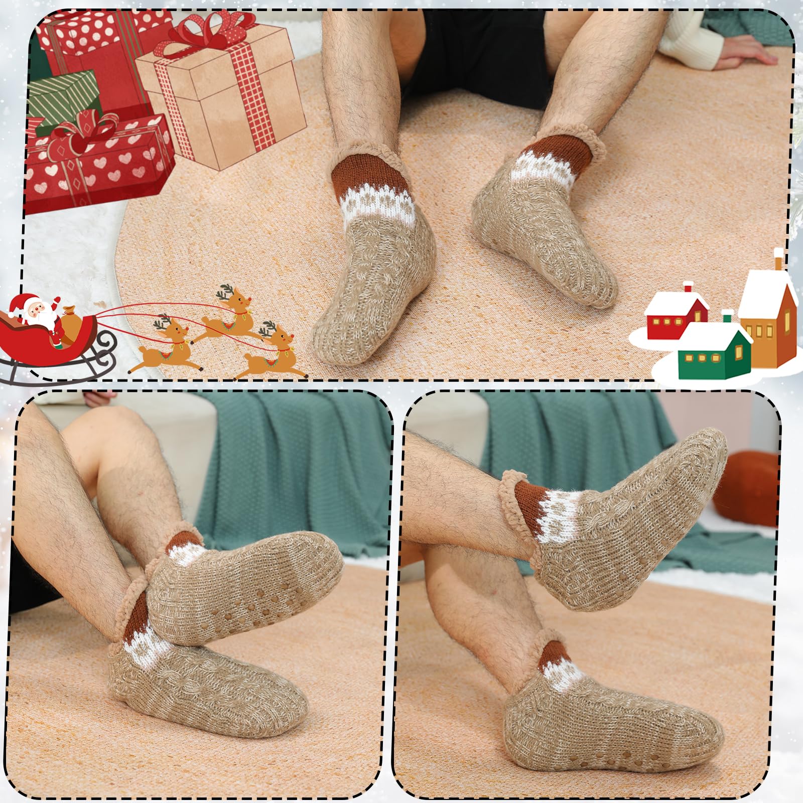 Calcetines Antideslizantes Hombre Calcetines para hombre con forro polar para el invierno cálidos y con suela antideslizante