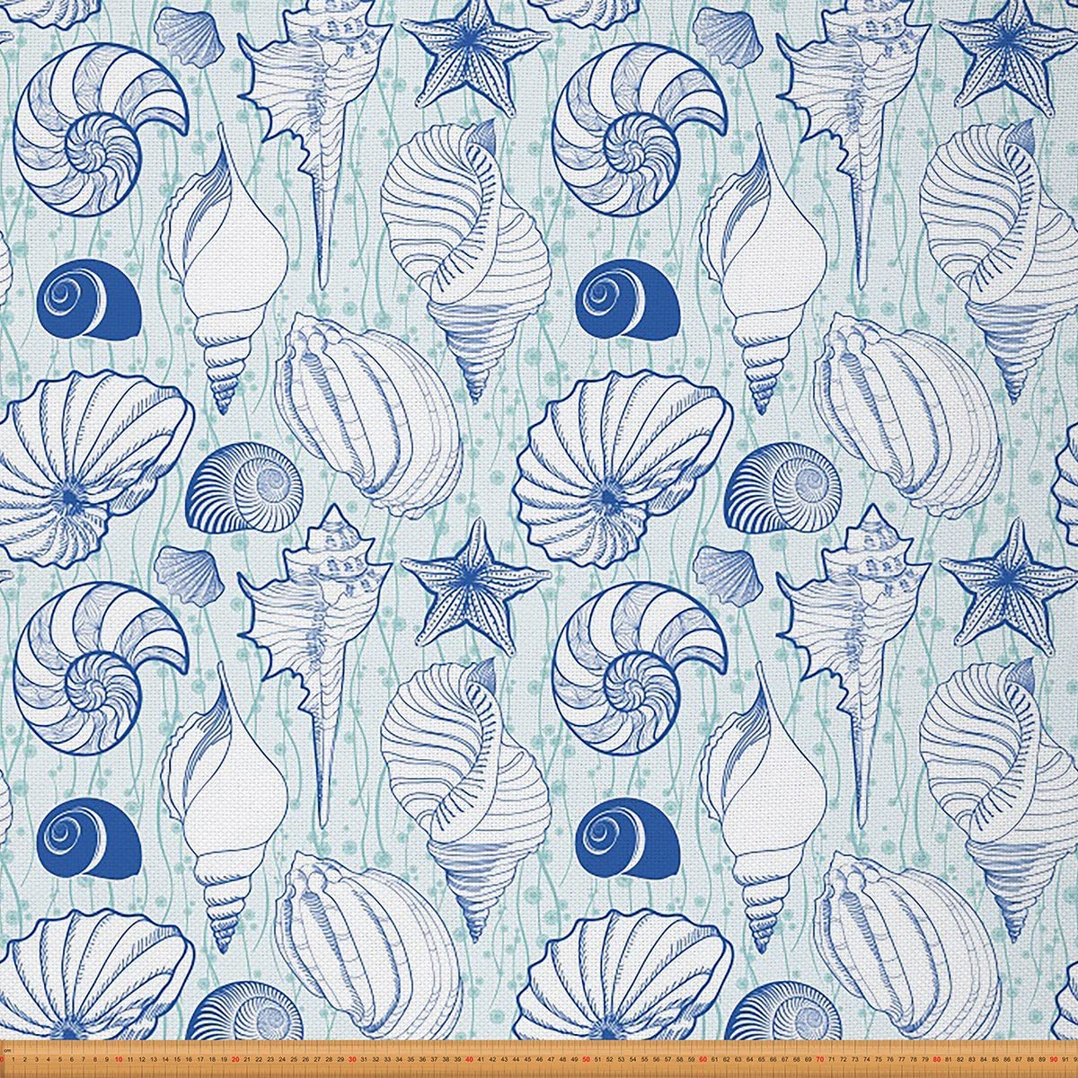 Ocean Shells Upholstery Fabric for Chairs,Marine Beach Starfish Fabric by The Yard,Hawaiian Sea Life Animals Fabric for Upholstery and DIY Projects,3 Yards,(L276*W150cm) Blue Teal