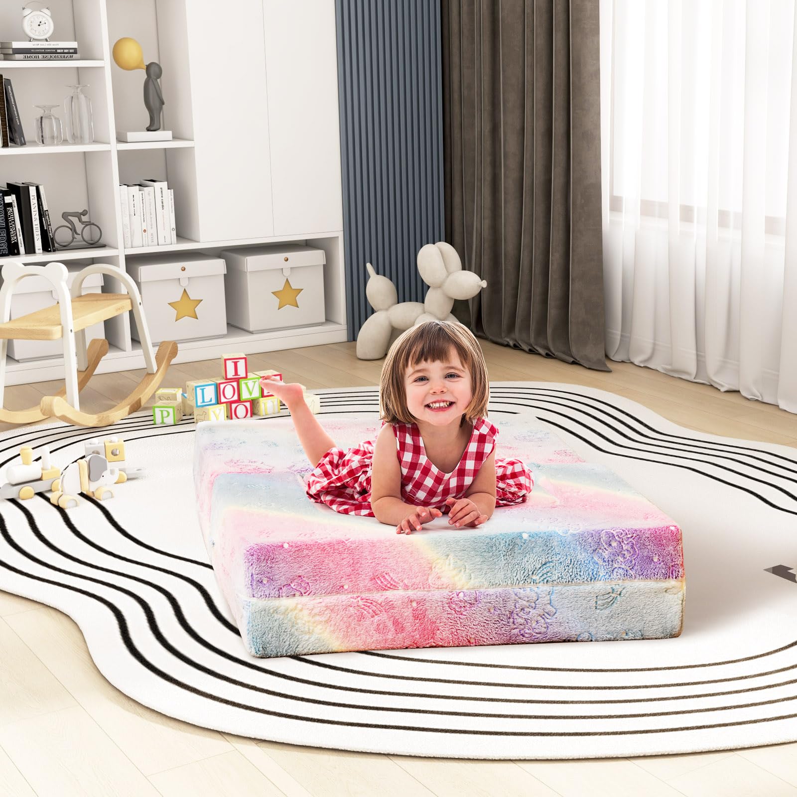 COSTWAY Modułowa sofa dla dzieci świecąca w ciemności, sofa modułowa ze zdejmowanym i nadającym się do prania w pralce flanelowym pokrowcem, sofa dla malucha do pokoju zabaw i pokoju dziecięcego