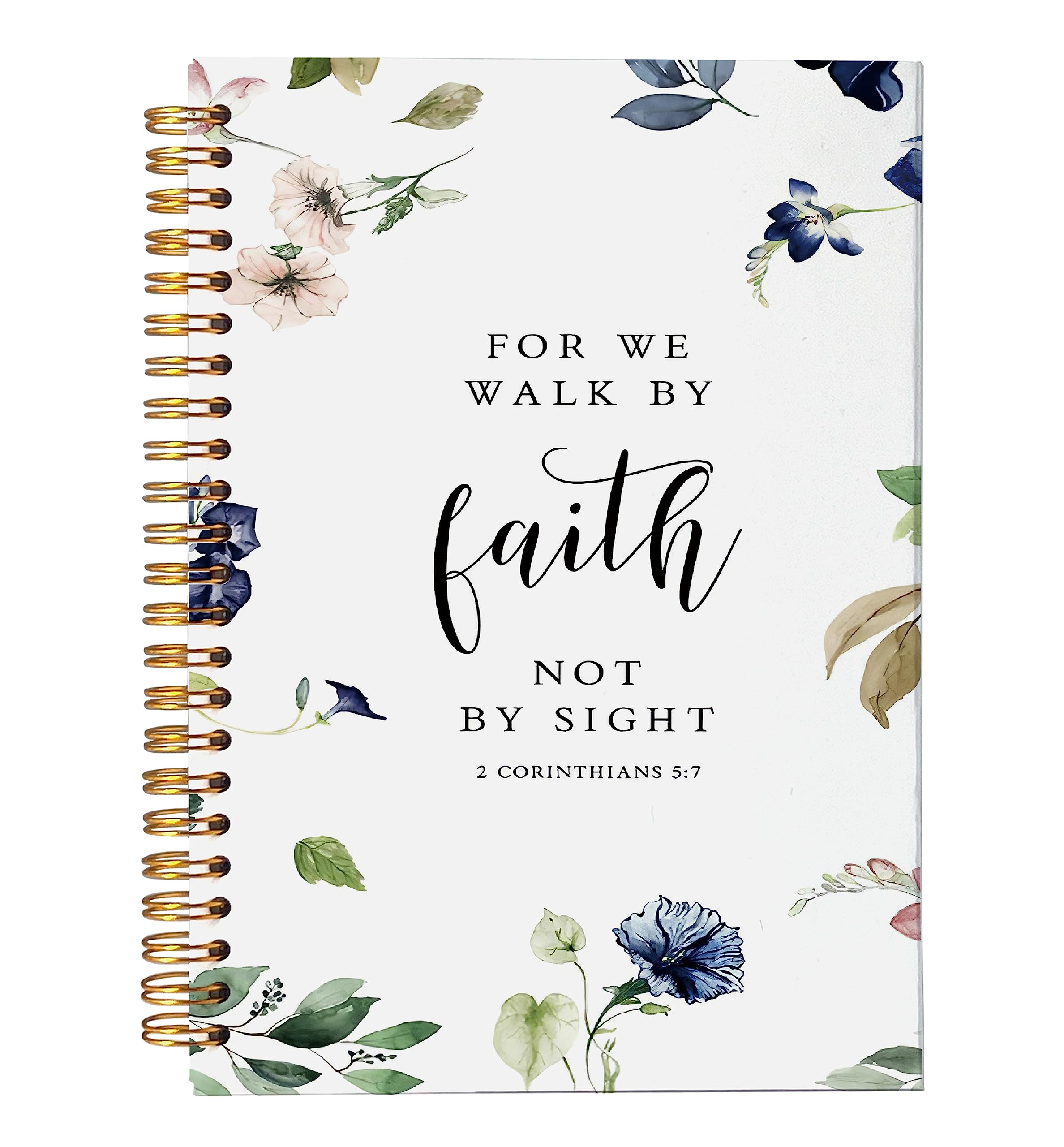 VNWEK Bible Scripture 2 Corinthians 5:7 for Me Walk by Faith not by Sight Watercolor Floral Spiral Notebook Journal 5.5 x 8.3 inches,Christian Lined