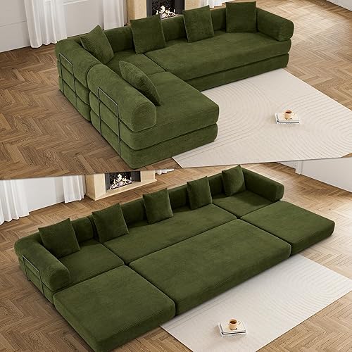 Juego de sofá cama convertible con almohada, colchón plegable de pana 4 en 1, sofá sin hueso con marco de forma fija, sofá cama plegable para sala