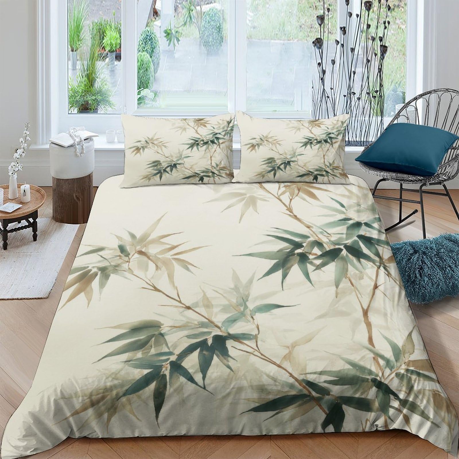 Ctjqhvkz Style-5 3D Printed Bamboo Leaf Fitted Sheet Microfiber Soft Bed Cover Zen Botanical Mattress Cover For Bedroom Guest Room Decor Single（135X200cm）