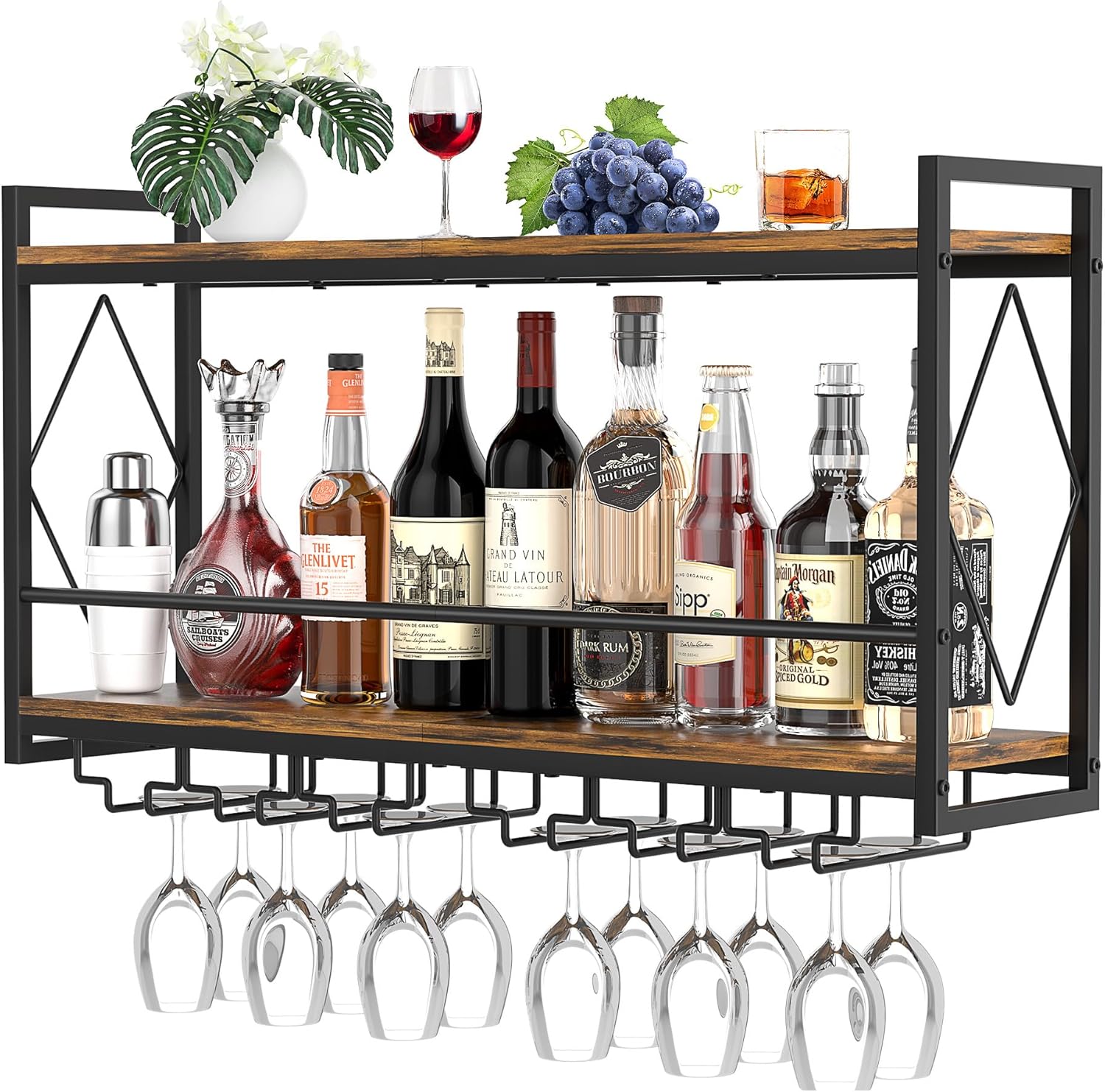 Nidouillet Wall Mounted Wine Rack with LED Light, 31.5″ Bar Liquor Shelves with Glass Holder, Metal Hanging Bar Shelves Wine Storage Rack Display for Kitchen Home Bar Dining Room Living Room Nidouillet Wall Mounted Wine Rack with LED Light, 31.5″ Bar Liquor Shelves with Glass Holder, Metal Hanging Bar Shelves Wine Storage Rack Display for Kitchen Home Bar Dining Room Living Room