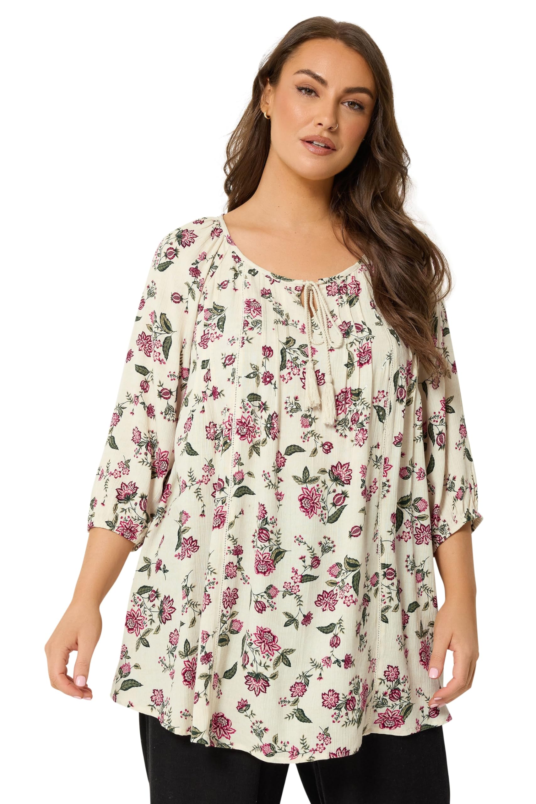 Yours Women's Ivory Curve White Floral Tie Detail Top - Plus Size Curve